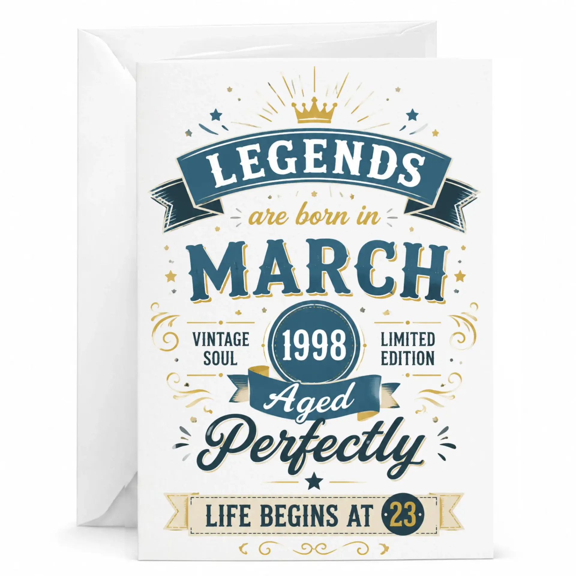 Greeting Card Legends Are Born in March 1998 Aged Perfectly Vintage Design for Birthday Milestone Celebration