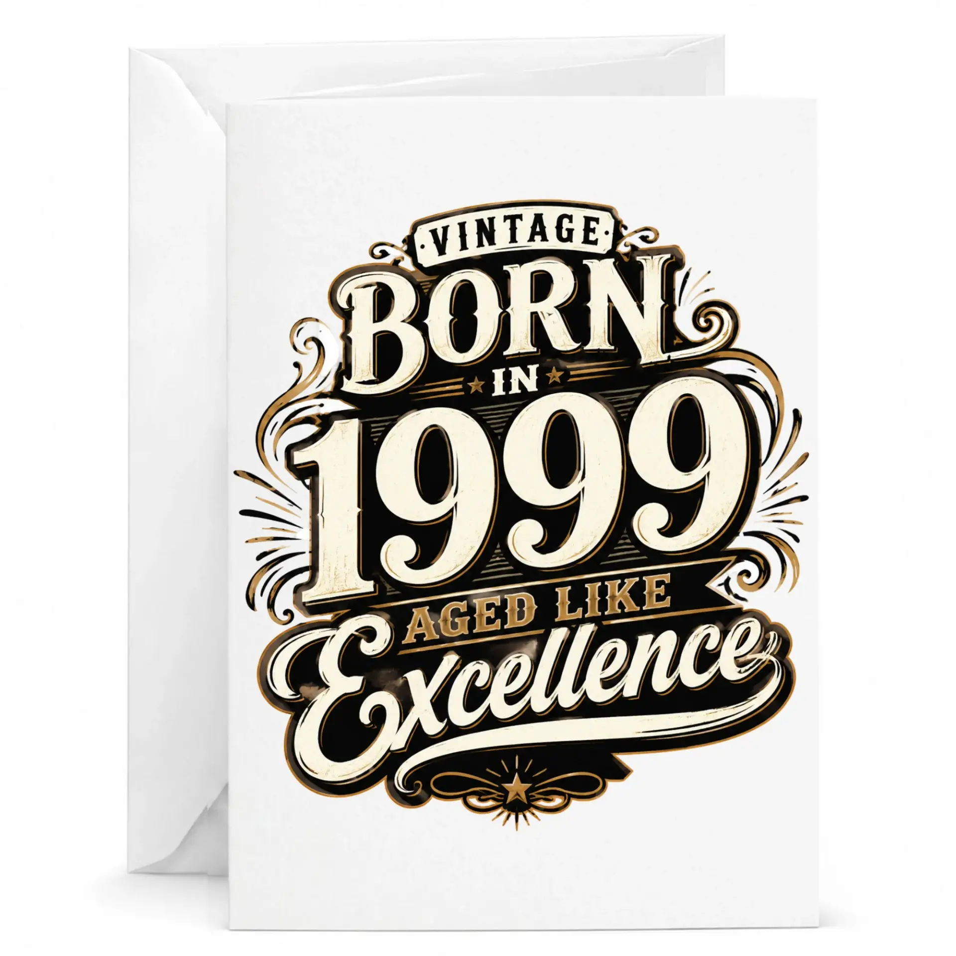 Birthday Card Vintage Born in 1999 Aged Like Excellence Greeting Card with Matching Envelope for Milestone Celebration