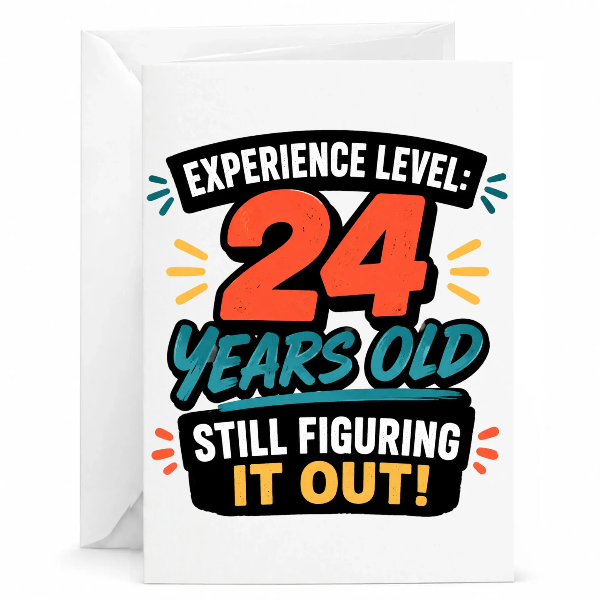 Funny Birthday Card Experience Level 24 Years Old Still Figuring It Out Greeting Card with Envelope for Adult Friends
