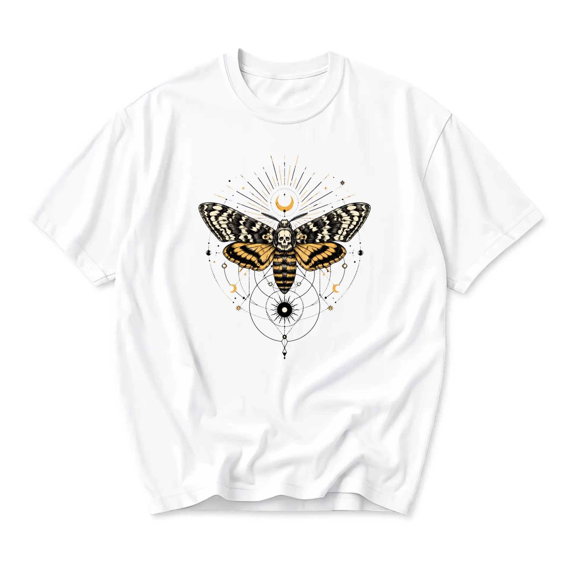 Graphic Tee Unisex Celestial Moth Skull Art Print Casual Cotton Blend Crew Neck Short Sleeve Shirt for Everyday Wear