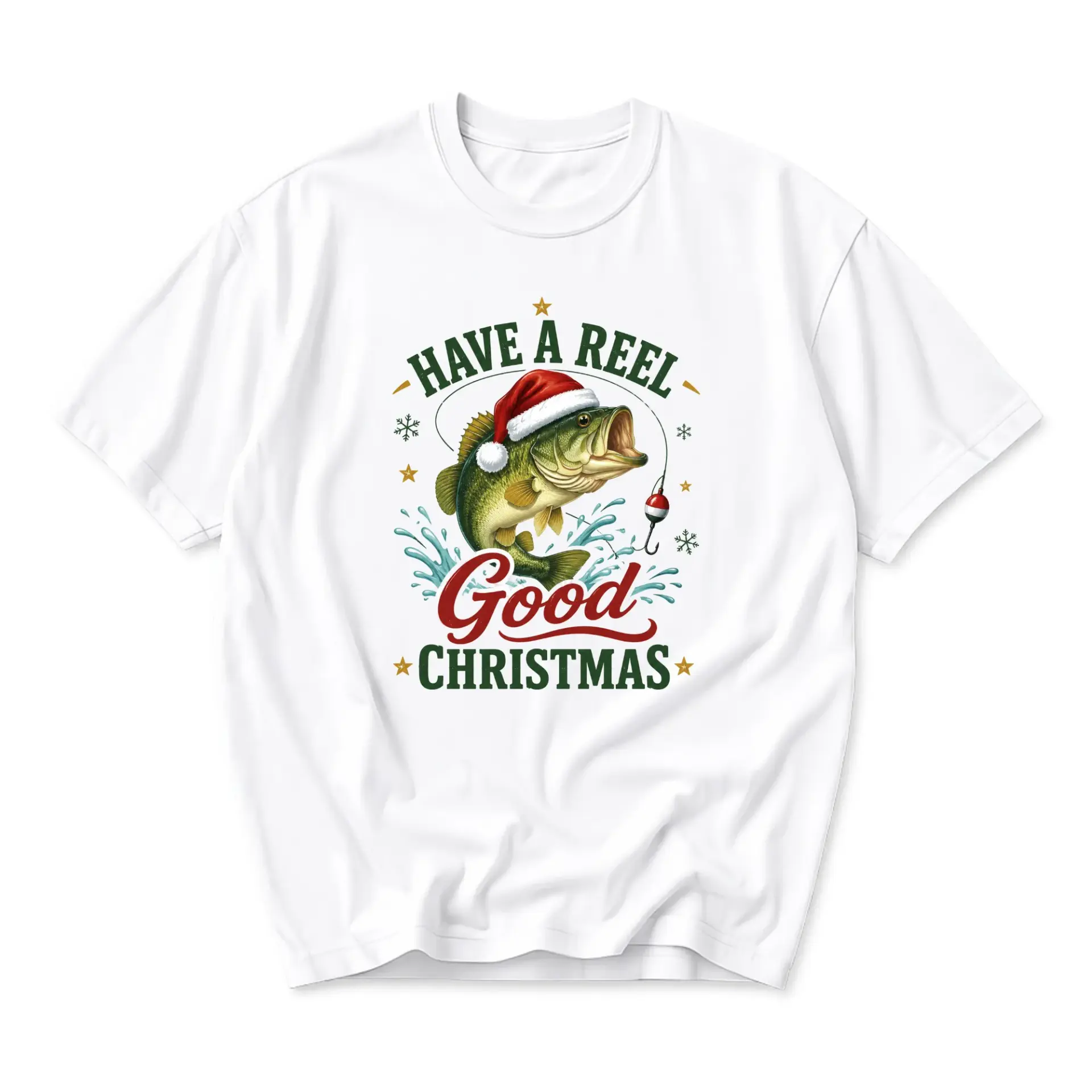 Funny Shirt Have a Reel Good Christmas Fish Graphic Unisex Crew Neck Tee Holiday Casual Apparel for Outdoorsmen