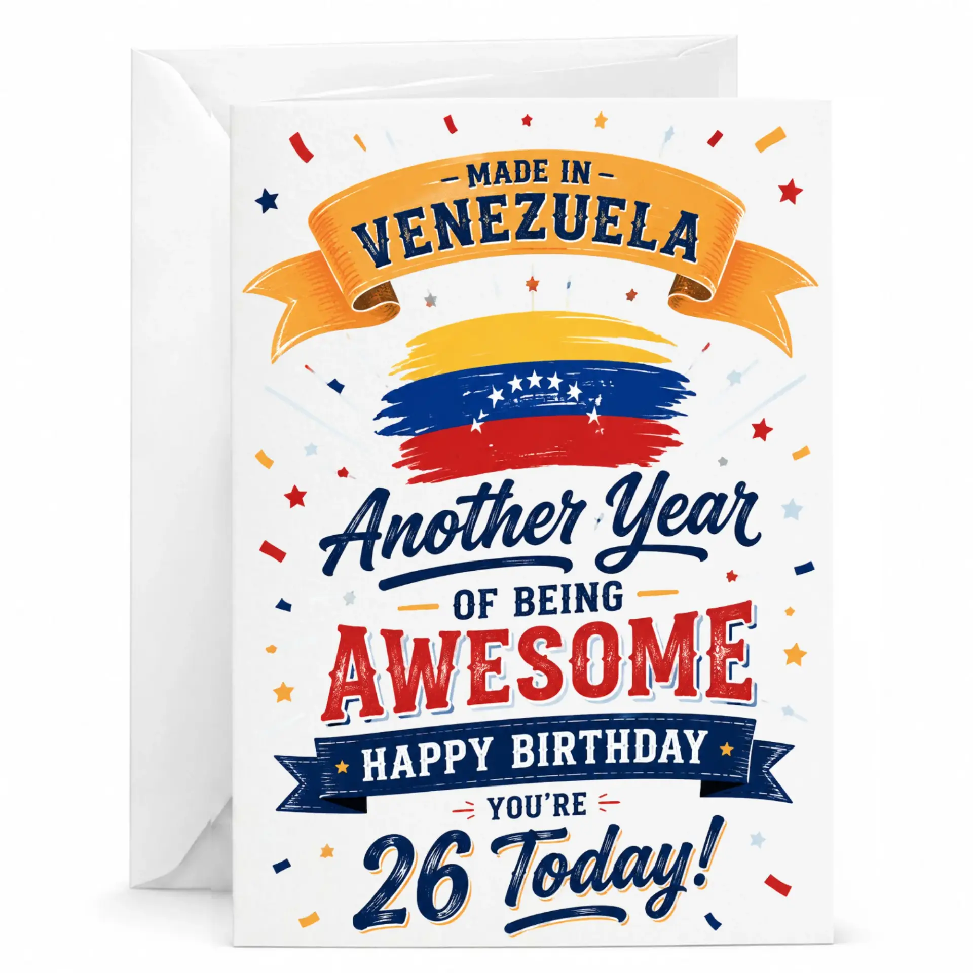 Birthday Card Made in Venezuela Theme Another Year of Being Awesome Greeting Card for 26th Birthday Celebration