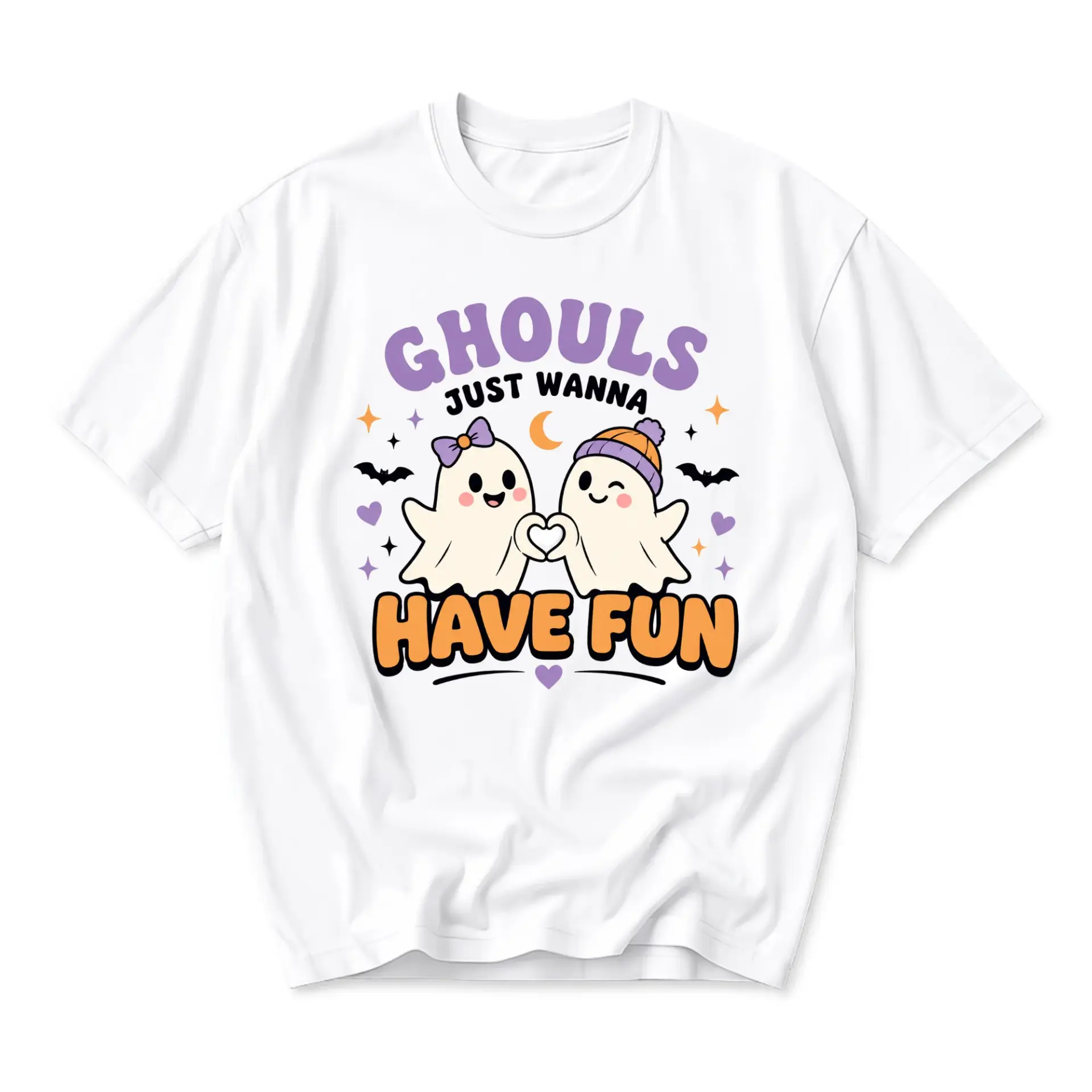 Graphic Tee Ghouls Just Wanna Have Fun Ghost Illustration Unisex Crew Neck Soft Cotton Casual Halloween Apparel Top