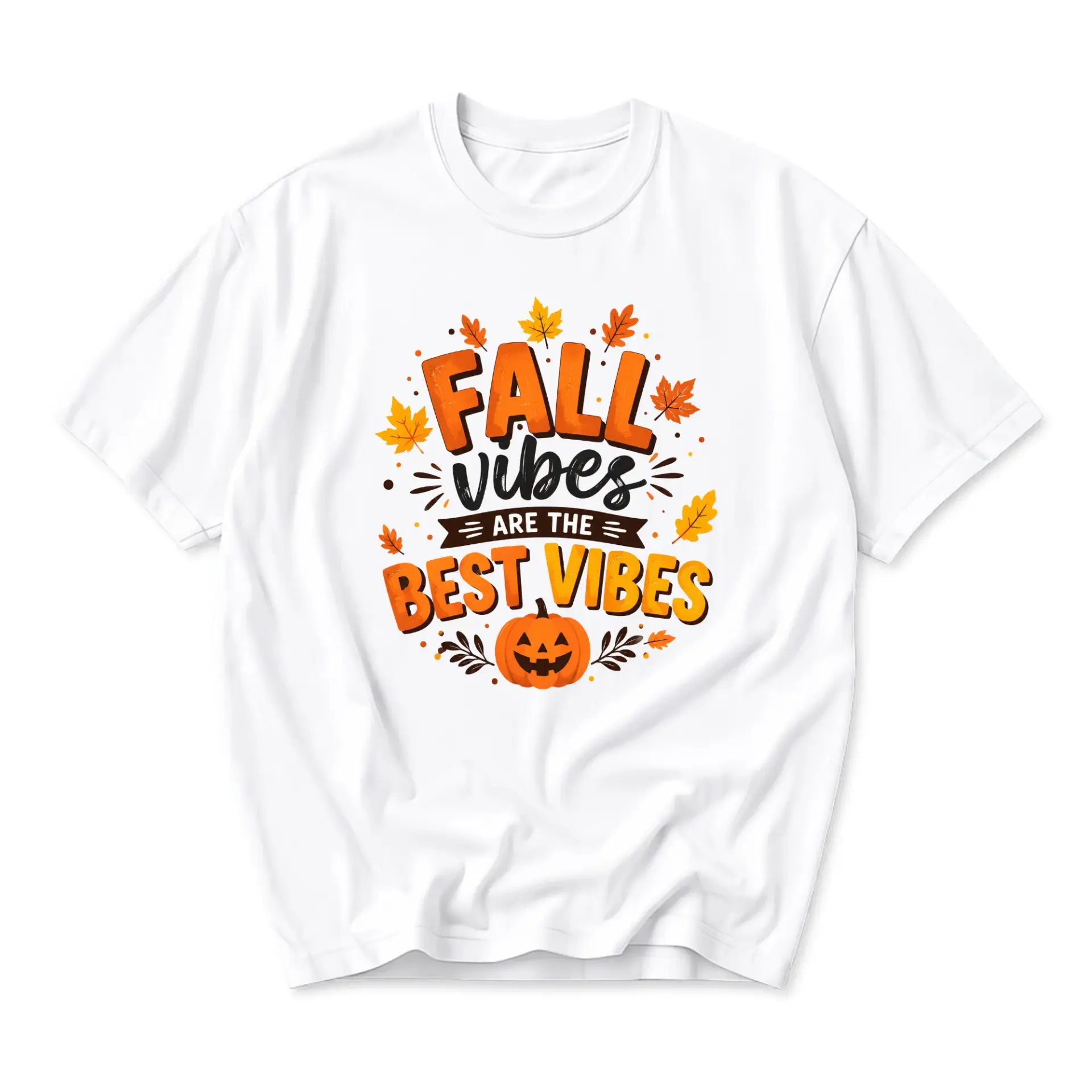 T-shirt Fall Vibes Are the Best Vibes Autumn Season Graphic Tee Seasonal Pumpkin Leaves Print Unisex Crew Neck Top