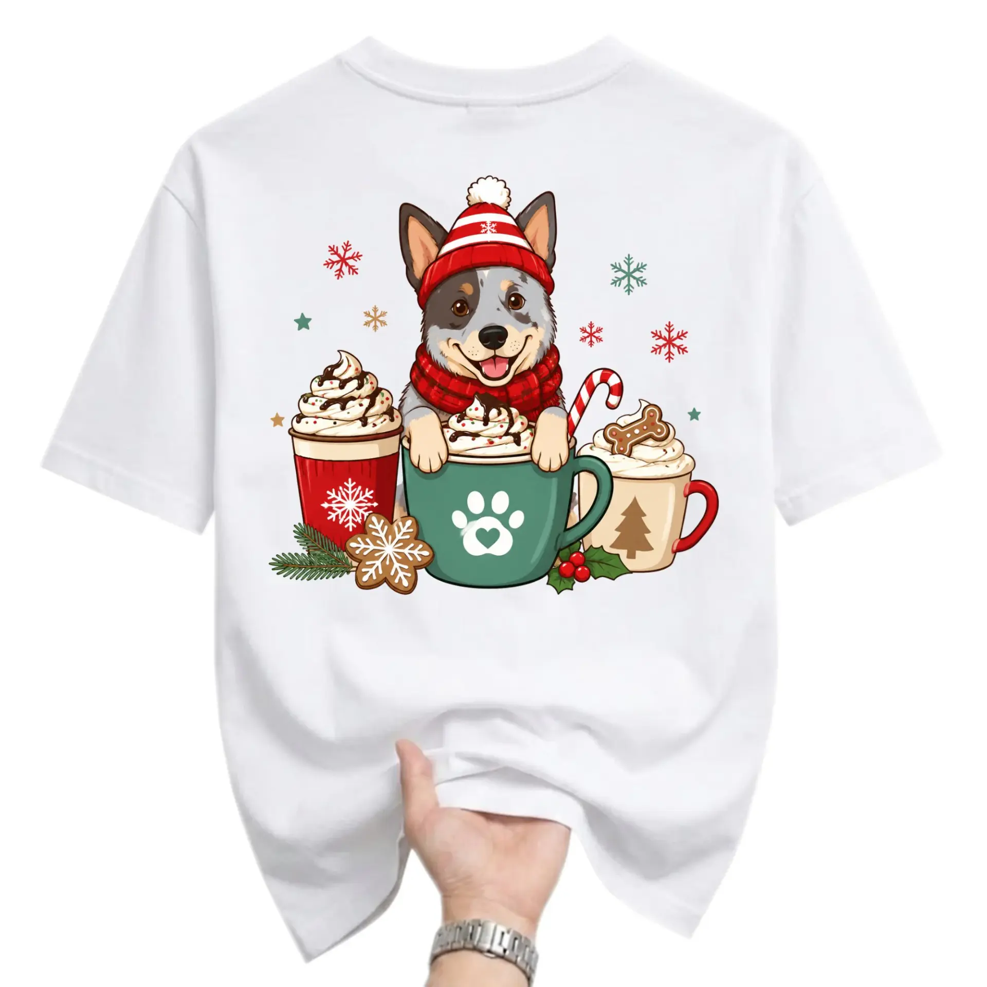 Graphic Tee Unisex Crew Neck T-Shirt Featuring a Festive Dog with Christmas