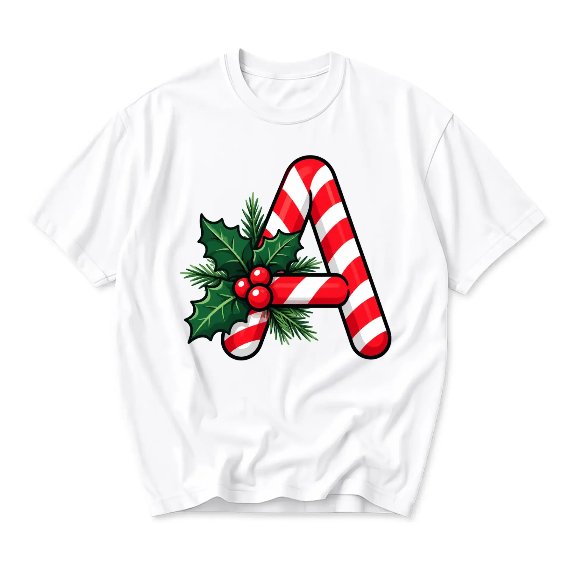 Graphic Tee Candy Cane Alphabet Letter a Holiday Christmas Design Unisex