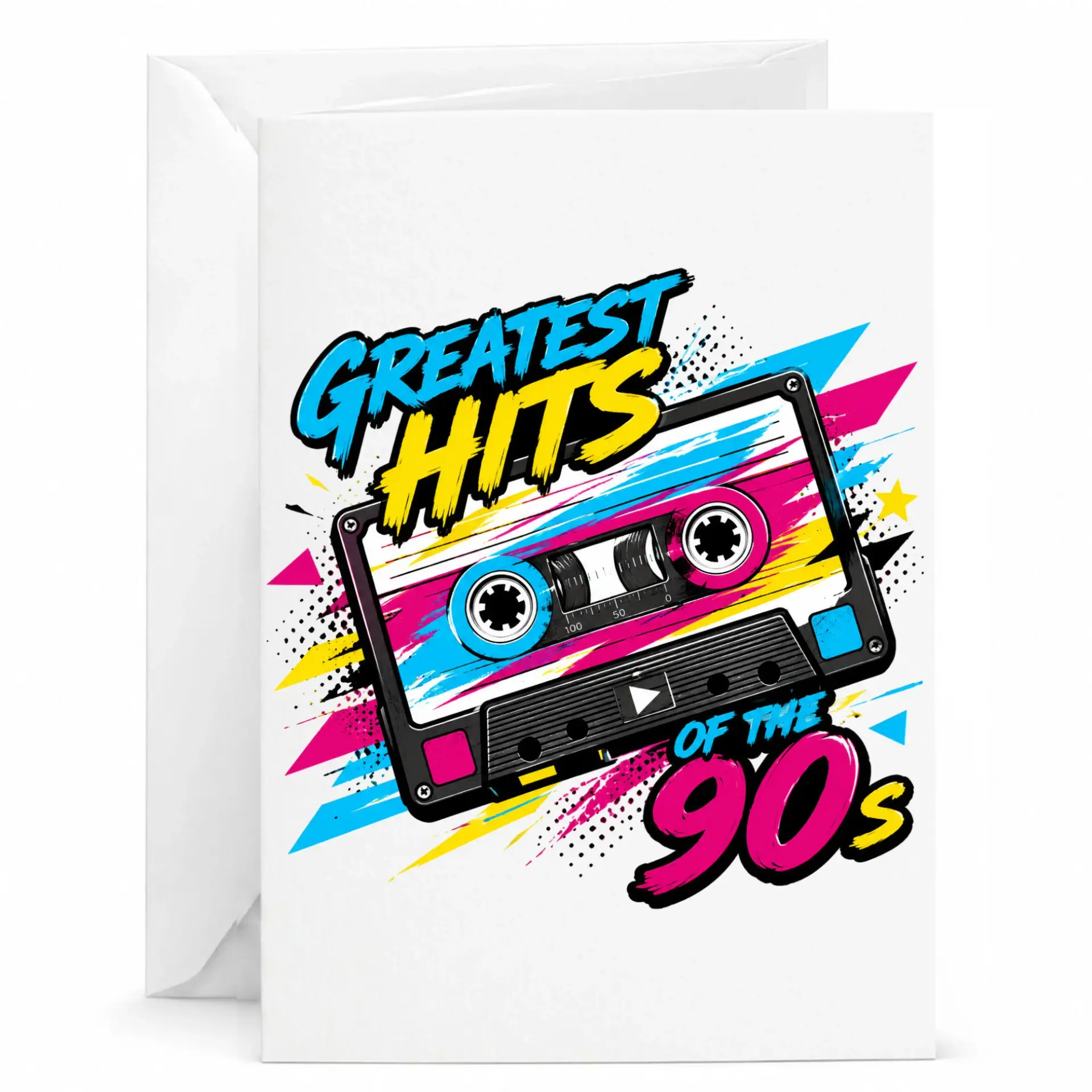 Greeting Card Greatest Hits of the 90s Retro Cassette Tape Nostalgic Music Themed Note Card for Music Lovers