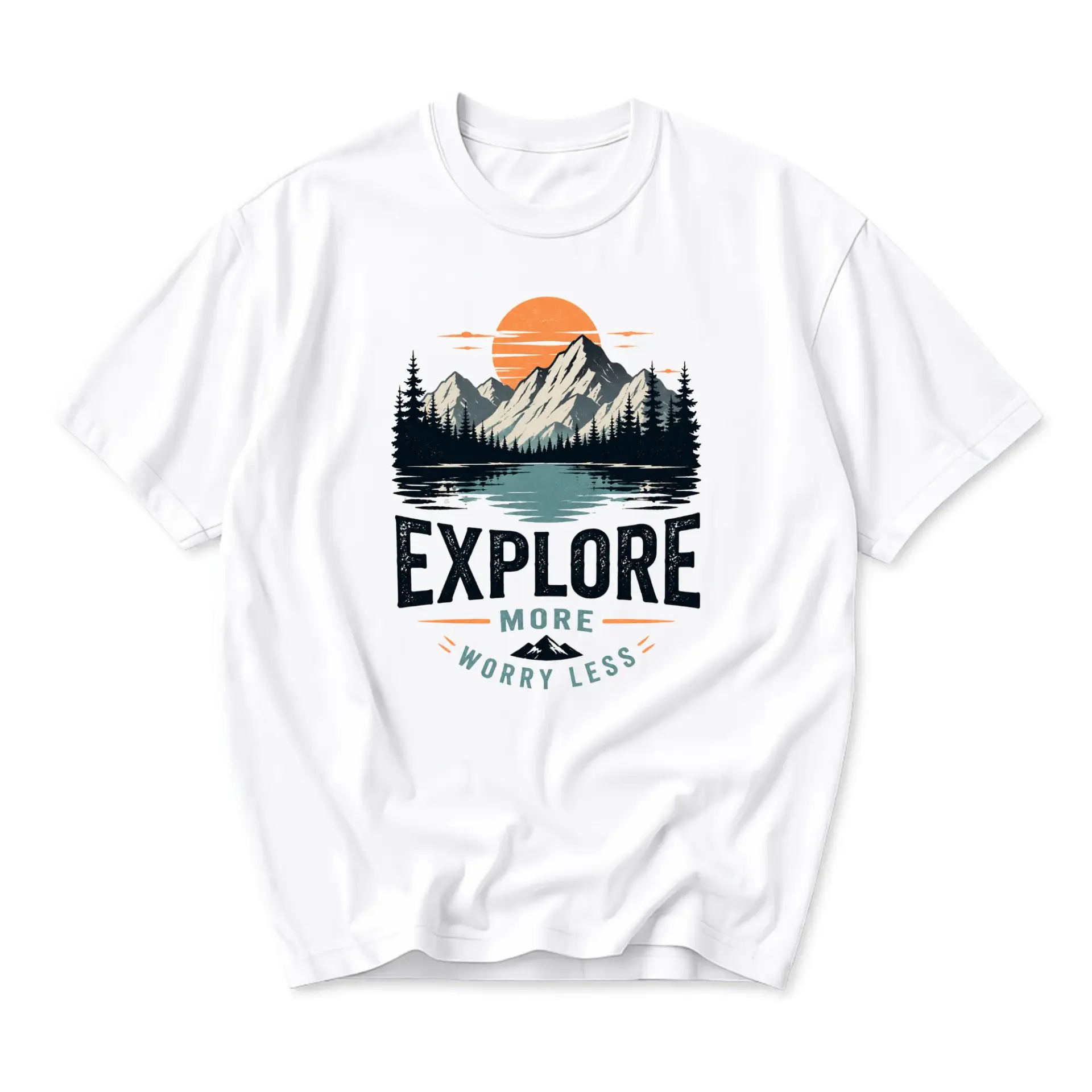 Graphic Tee Explore More Worry Less Nature Mountain Landscape Adventure Unisex Casual Cotton Crew Neck Shirt