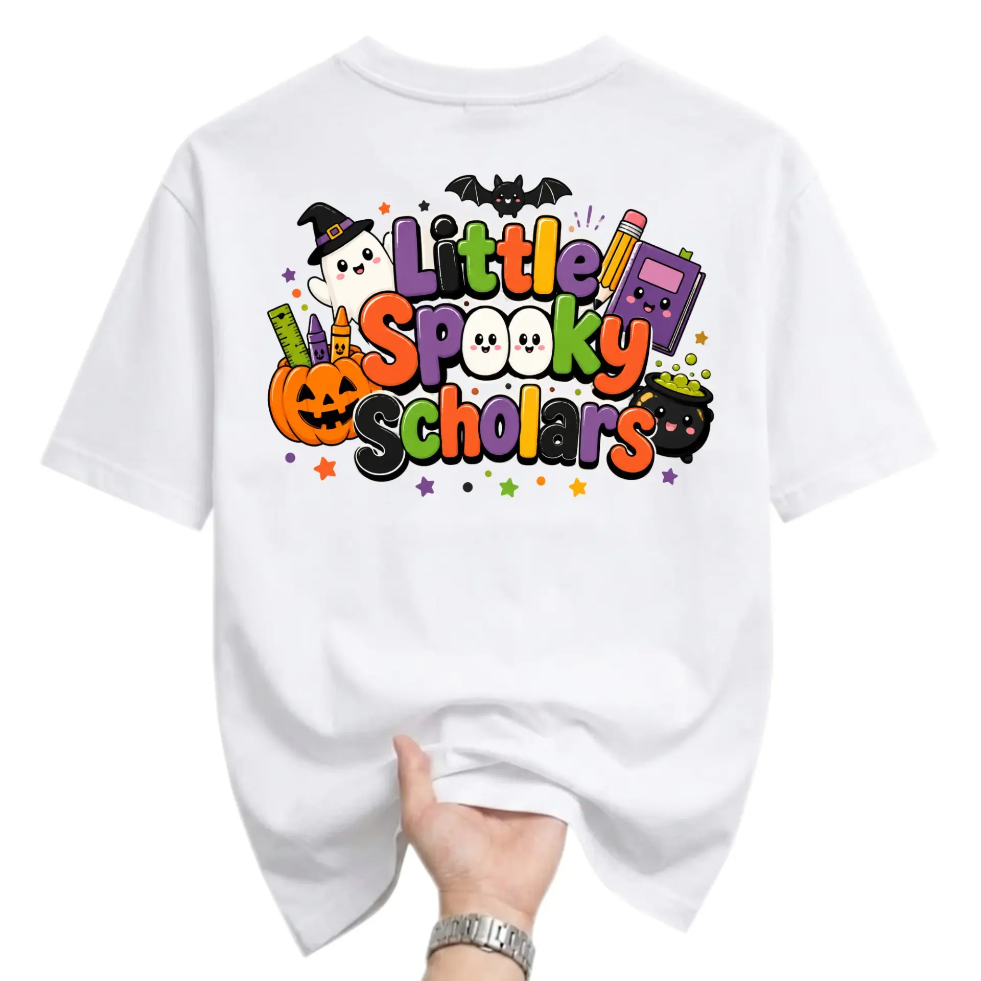 Graphic Tee Unisex Spooky Scholars Print Casual Everyday Shirt Seasonal Halloween Theme Cotton Blend Crew Neck Top