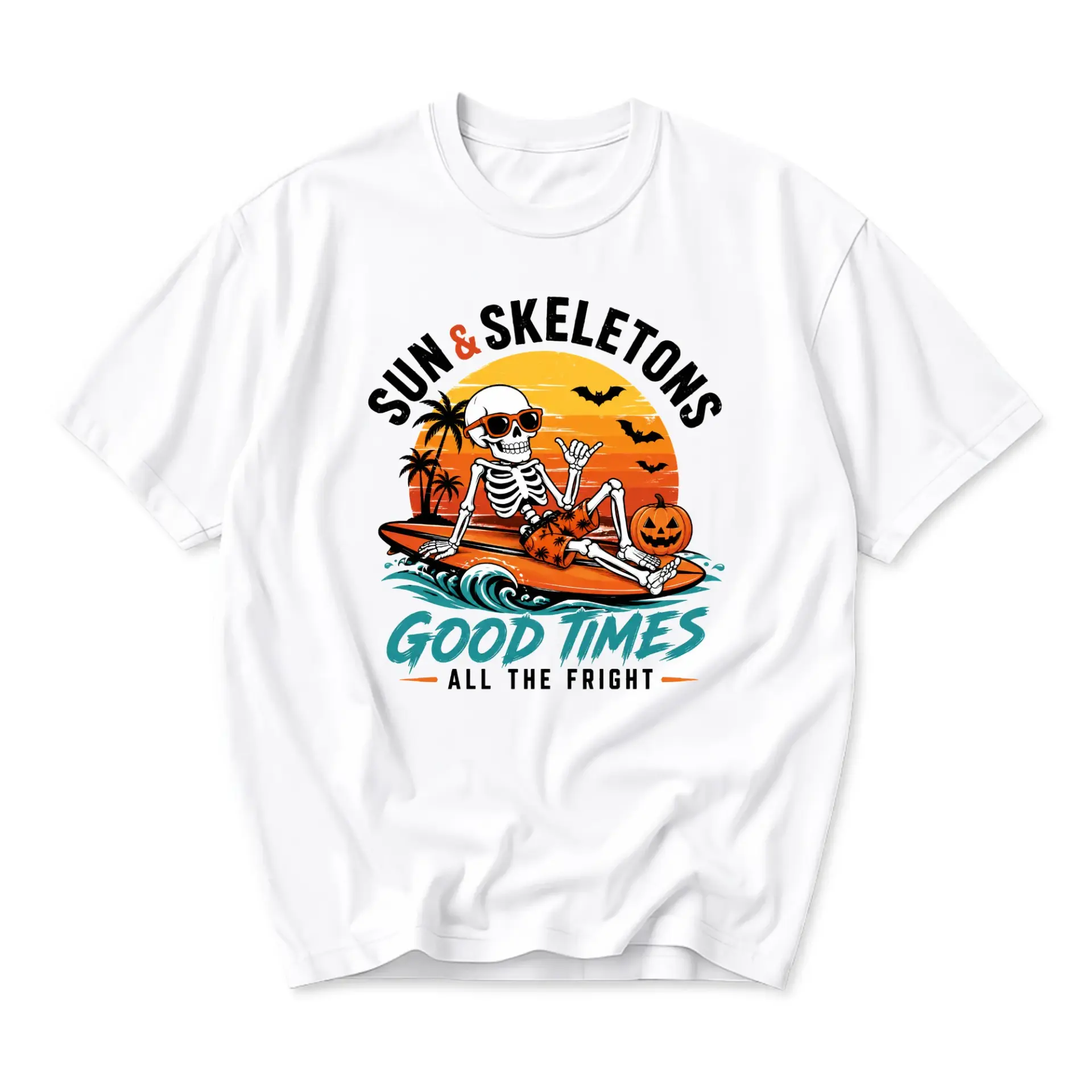 Graphic Tee Sun and Skeletons Good Times All the Fright Unisex Crew Neck Casual Short Sleeve Summer Holiday Shirt