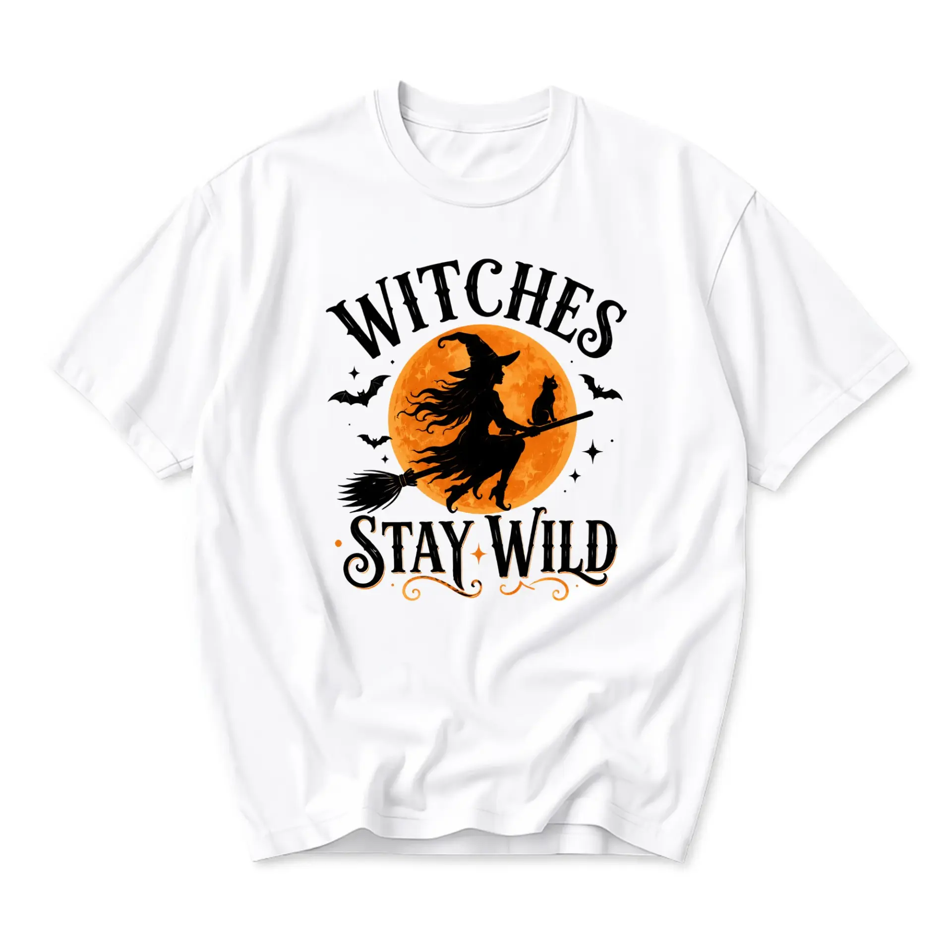 Graphic Tee Witches Stay Wild Moon Silhouette Unisex Crew Neck Casual Everyday Short Sleeve Cotton Blend T-Shirt Top