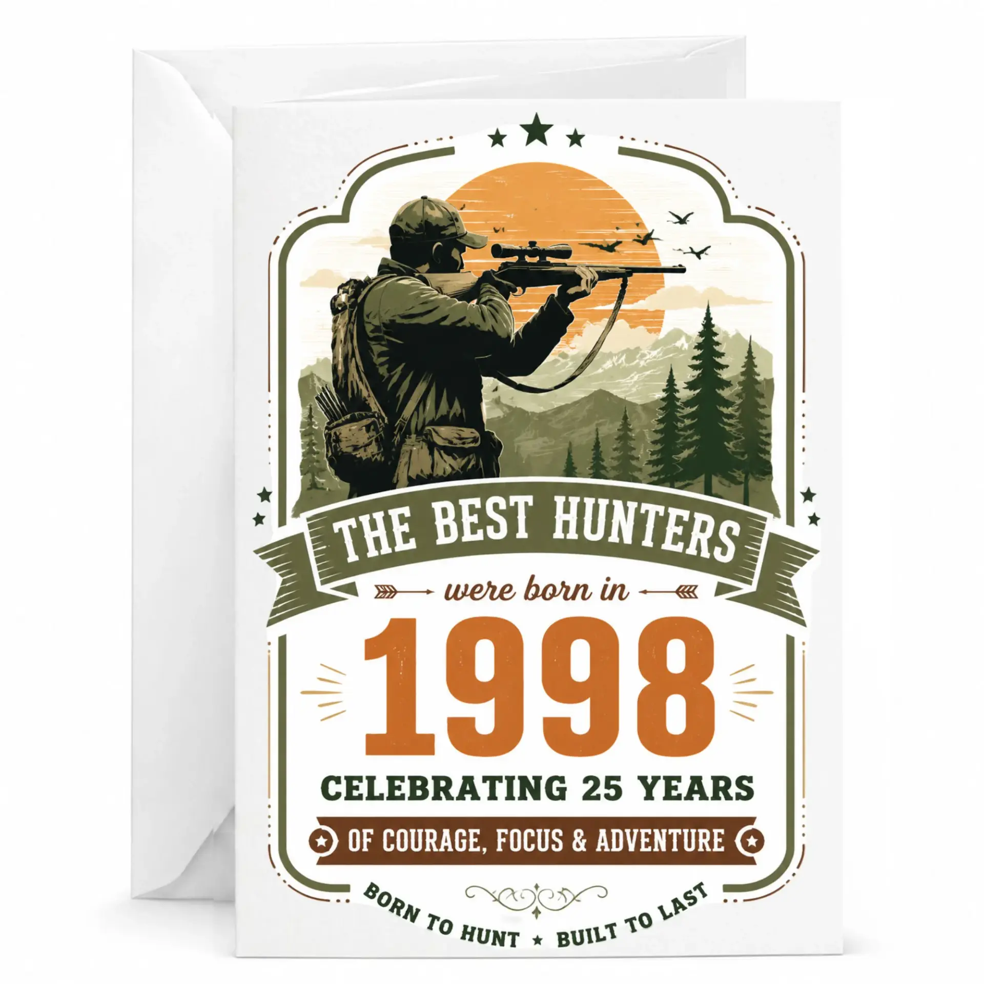 Birthday Card for Hunter Born in 1998 25th Birthday Milestone Greeting Card Vintage Hunting Themed Keepsake 5x7 Inch
