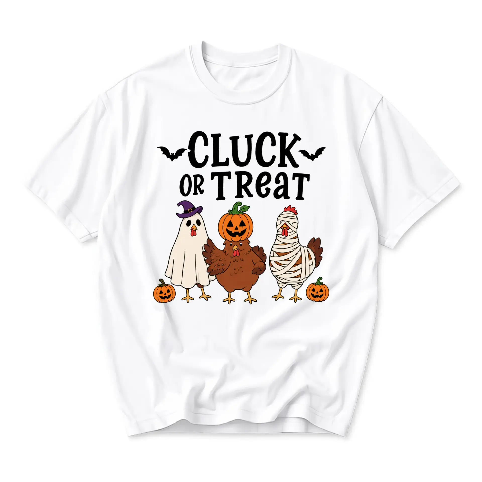 Funny Shirt Cluck or Treat Chicken Halloween Graphic Tee Unisex Crew Neck Casual Everyday Wear Soft Comfortable Top
