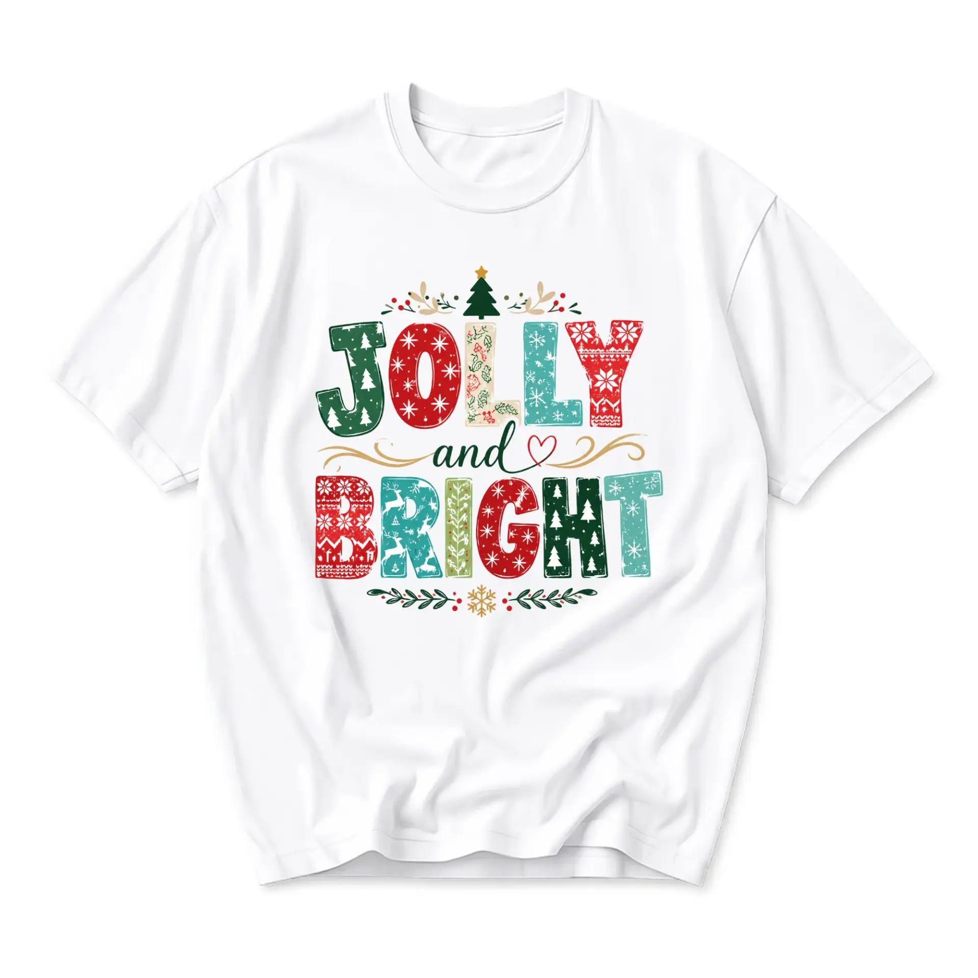 T-shirt Jolly and Bright Graphic Tee Christmas Holiday Season Casual Unisex