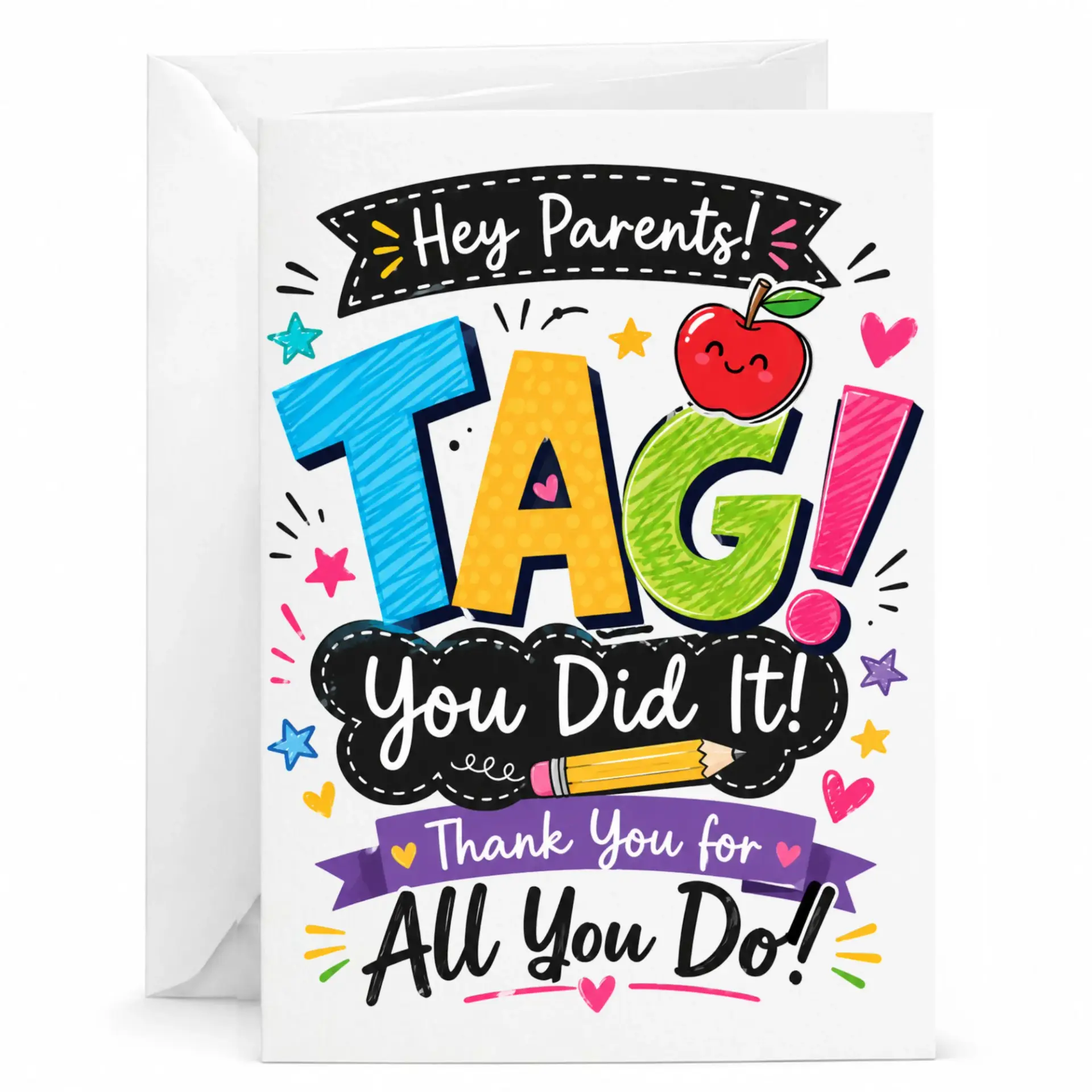 Card for Parents Appreciation Funny Colorful Design Congratulations Greeting with Matching Envelope