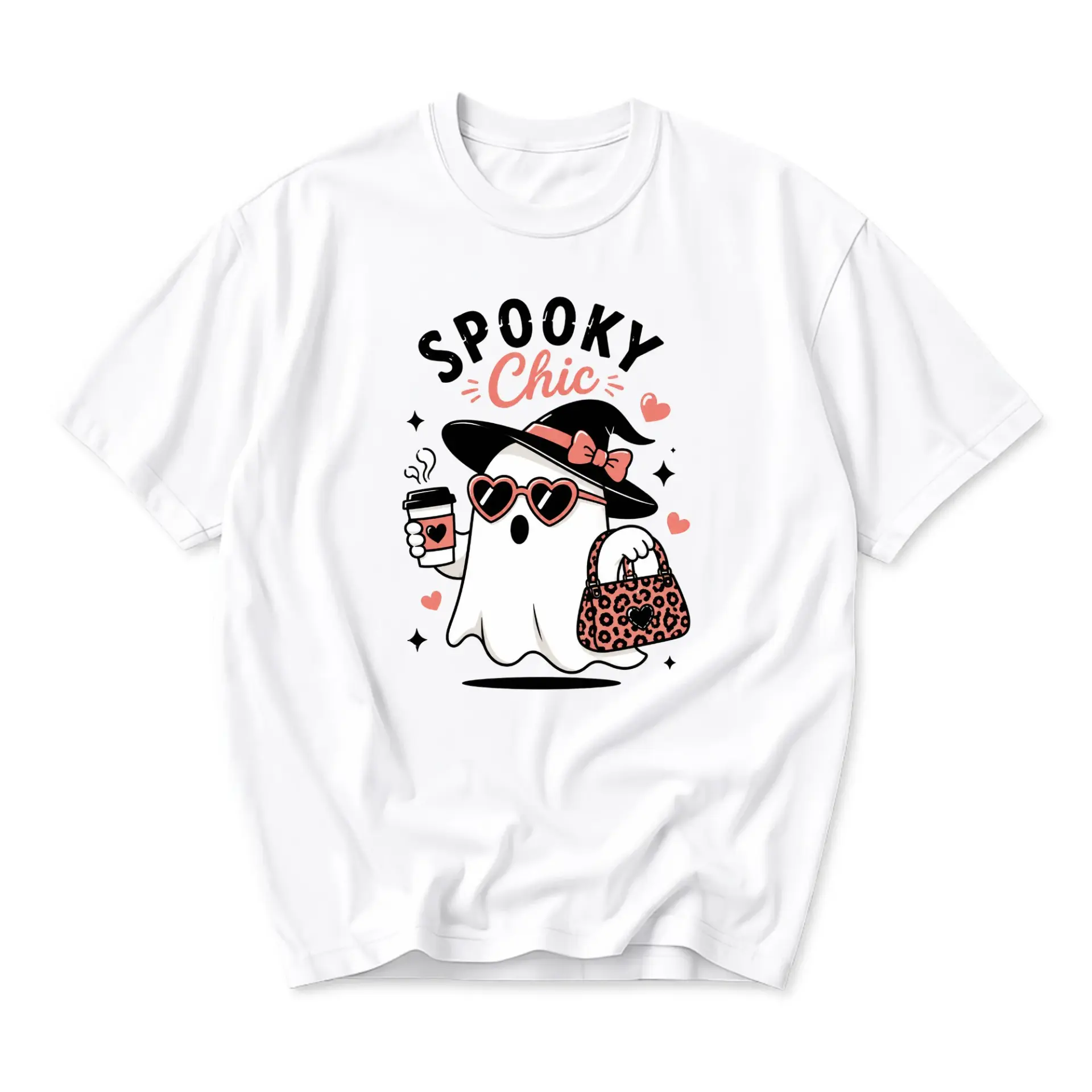 Spooky Chic Ghost Graphic Tee Unisex Crew Neck Casual Cotton Blend Short Sleeve Shirt Fashion Halloween Inspired Top