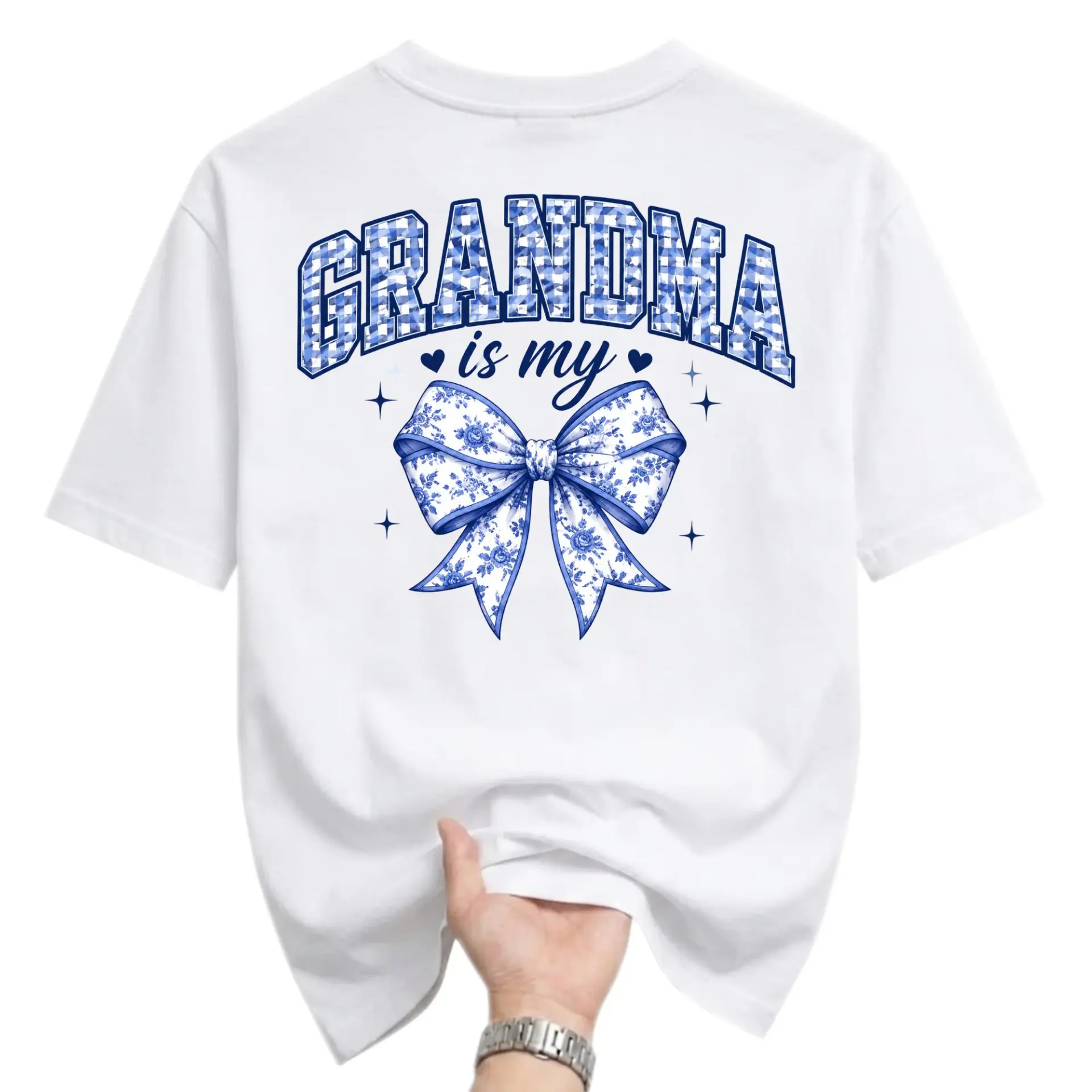Graphic Tee Grandma Is My Bow Print T-Shirt Soft Cotton Unisex Crew Neck Casual Everyday Wear Apparel White