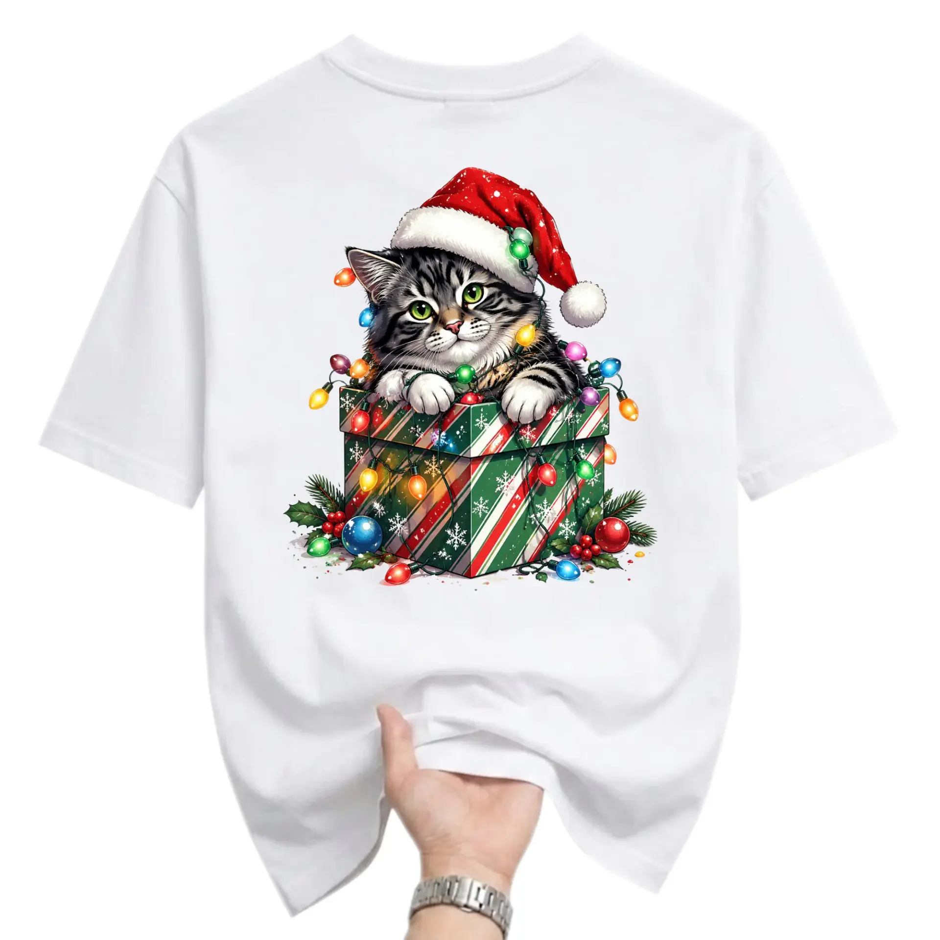 Graphic Tee Unisex Holiday Cat in Gift Box Shirt Cute Christmas Kitten