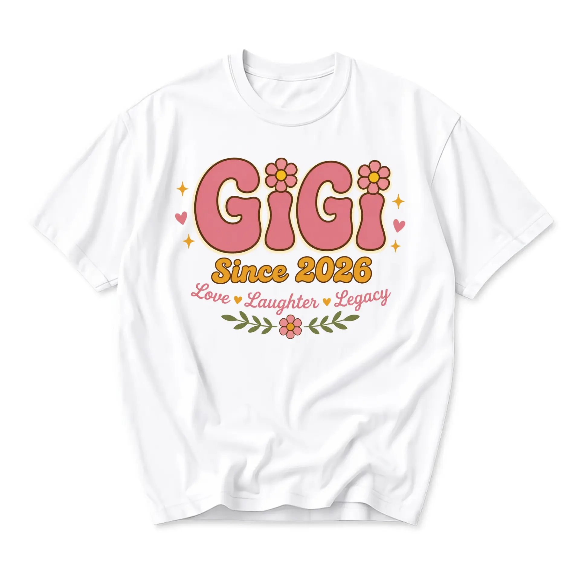 Graphic Tee Gigi Since 2026 Retro Floral Design Unisex Crew Neck Soft Cotton Casual Everyday Fashion Top Shirt