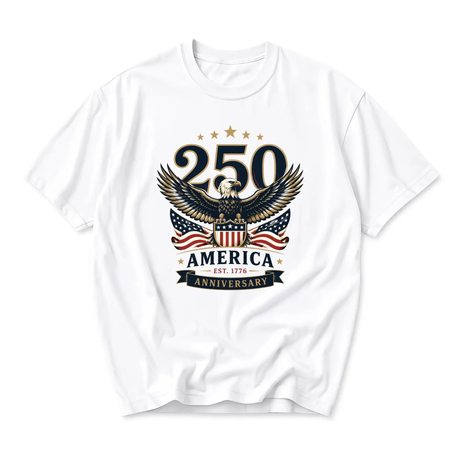 T-shirt America 250th Anniversary Graphic Tee Patriotic Bald Eagle Stars and Stripes Unisex Casual Crew Neck Top