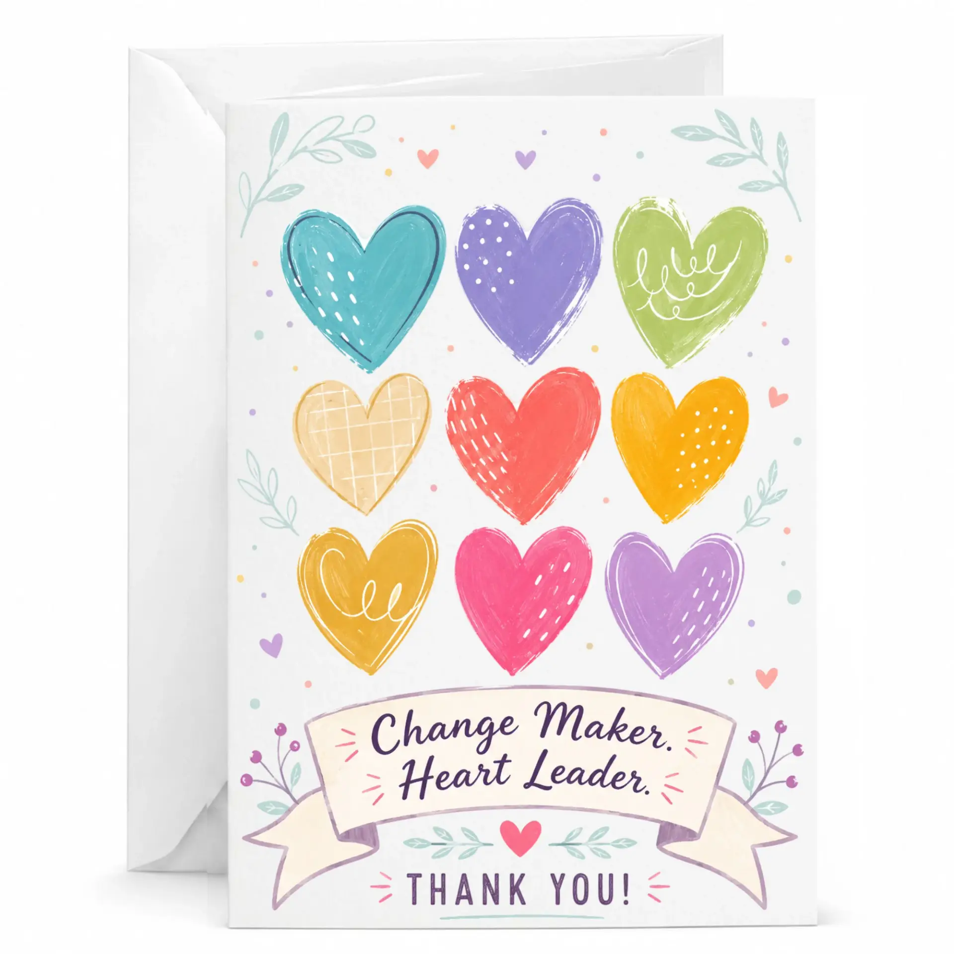 Card Change Maker Heart Appreciation Greeting with White Envelope for Professional Recognition