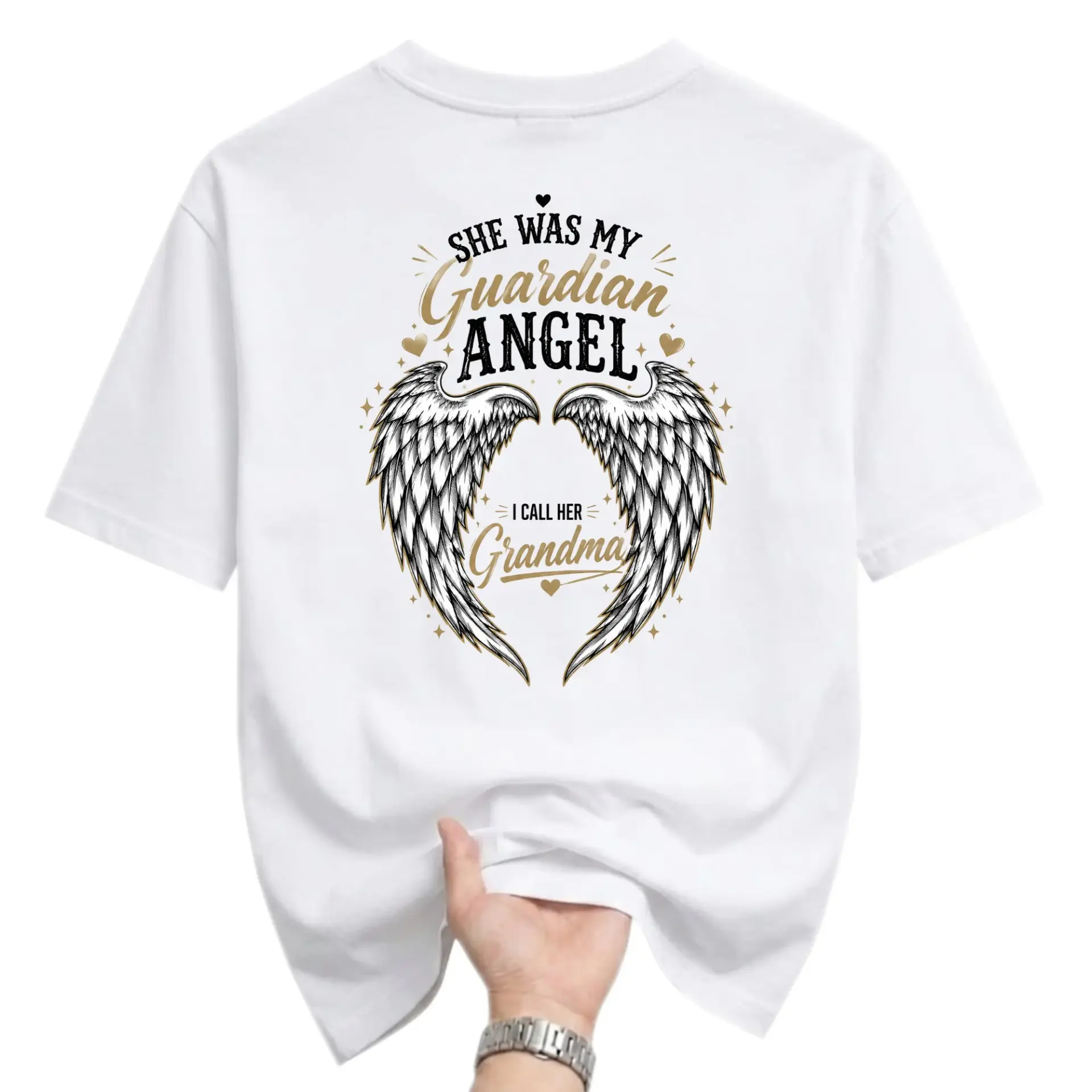 Graphic Tee She Was My Guardian Angel I Call Her Grandma Memorial Unisex Cotton Blend Crew Neck Short Sleeve Shirt