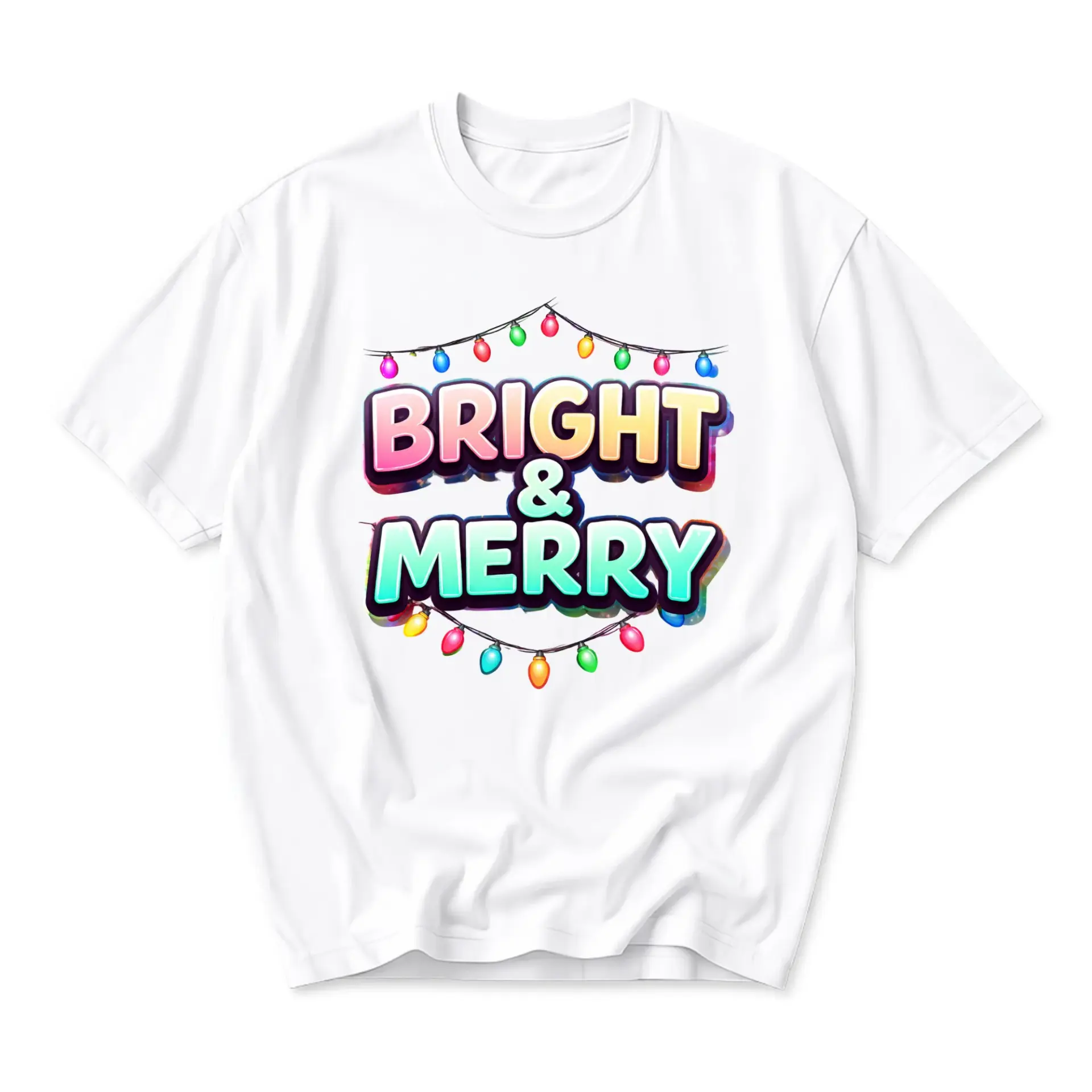 Graphic Tee Bright and Merry Holiday Theme Unisex Crew Neck Short Sleeve Casual Cotton Blend Shirt for Seasonal Wear