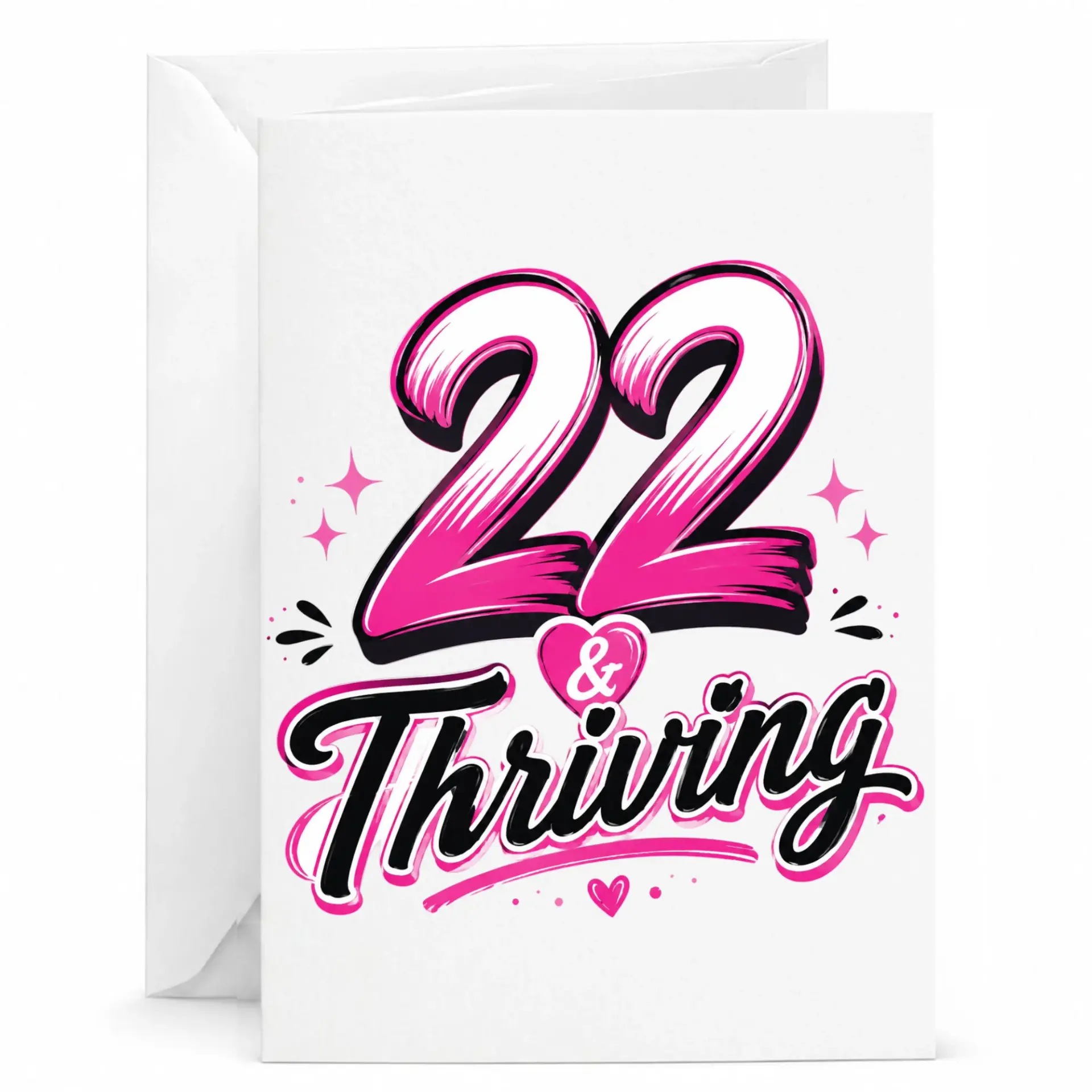Birthday Card 22 and Thriving Elegant Pink and Black Script Design for Milestone Celebration and Joyful Greeting