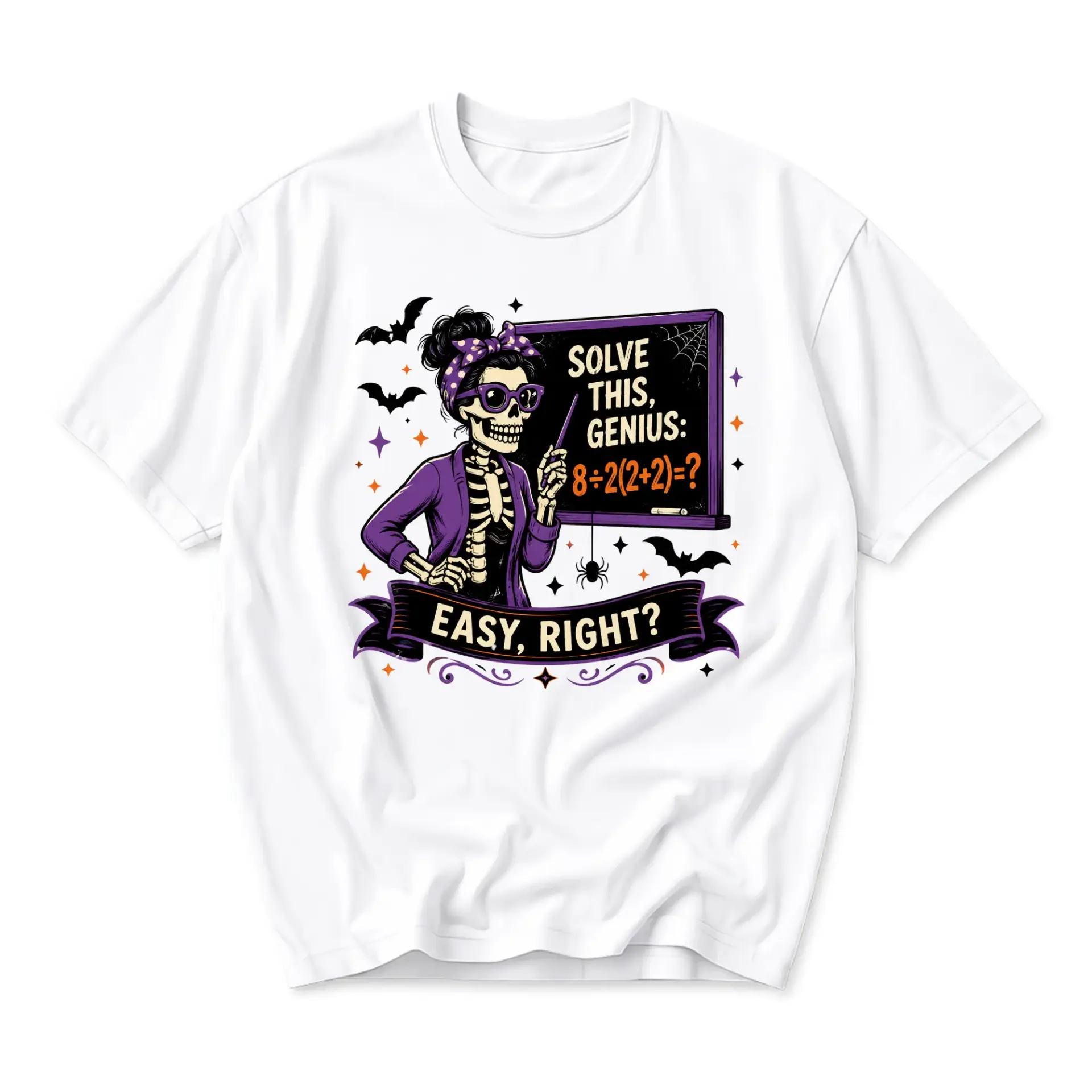 Funny Shirt Math Problem Graphic Tee Skeleton Teacher Unisex Crew Neck Casual Wear Soft Cotton Blend Everyday Outfit
