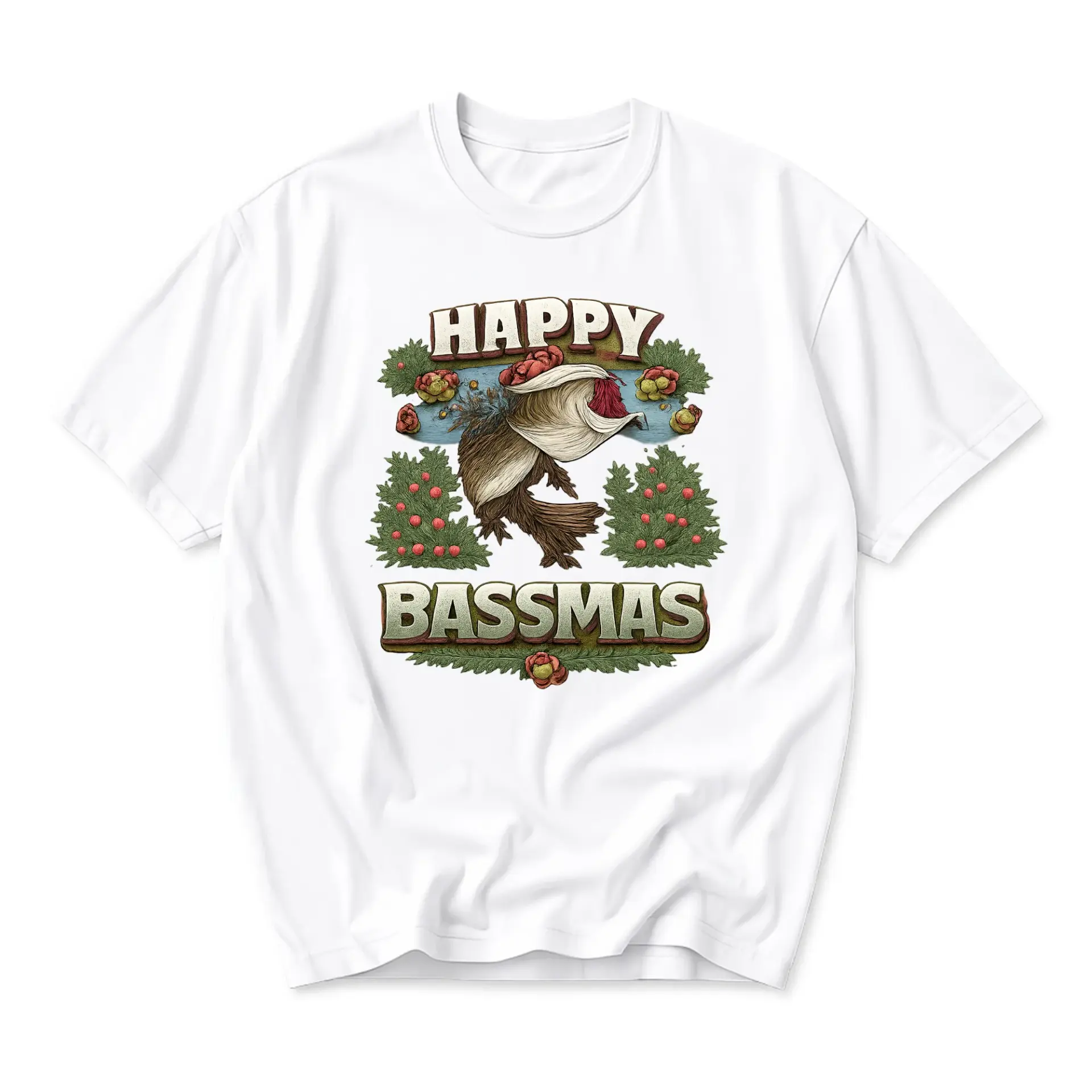 Funny Shirt Happy Bassmas Graphic Tee Seasonal Fishing Lover Cotton Blend