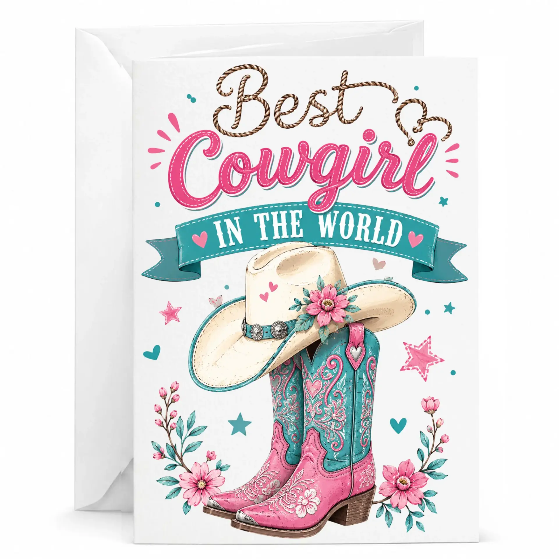 Greeting Card Best in the World Floral Boots Illustration for Birthday Anniversary Congratulations