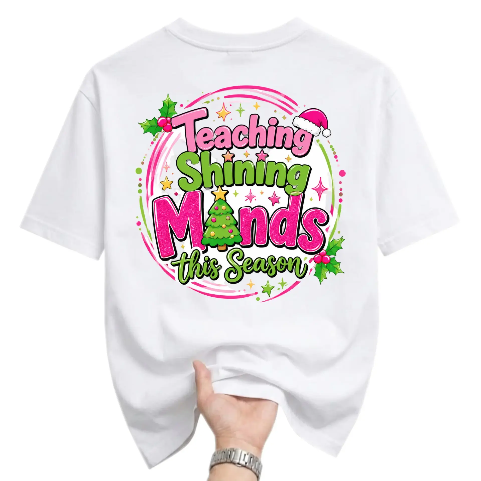 Funny Shirt Teaching Shining Minds This Season Holiday Graphic Tee Unisex Casual Crew Neck Comfortable Cotton Blend