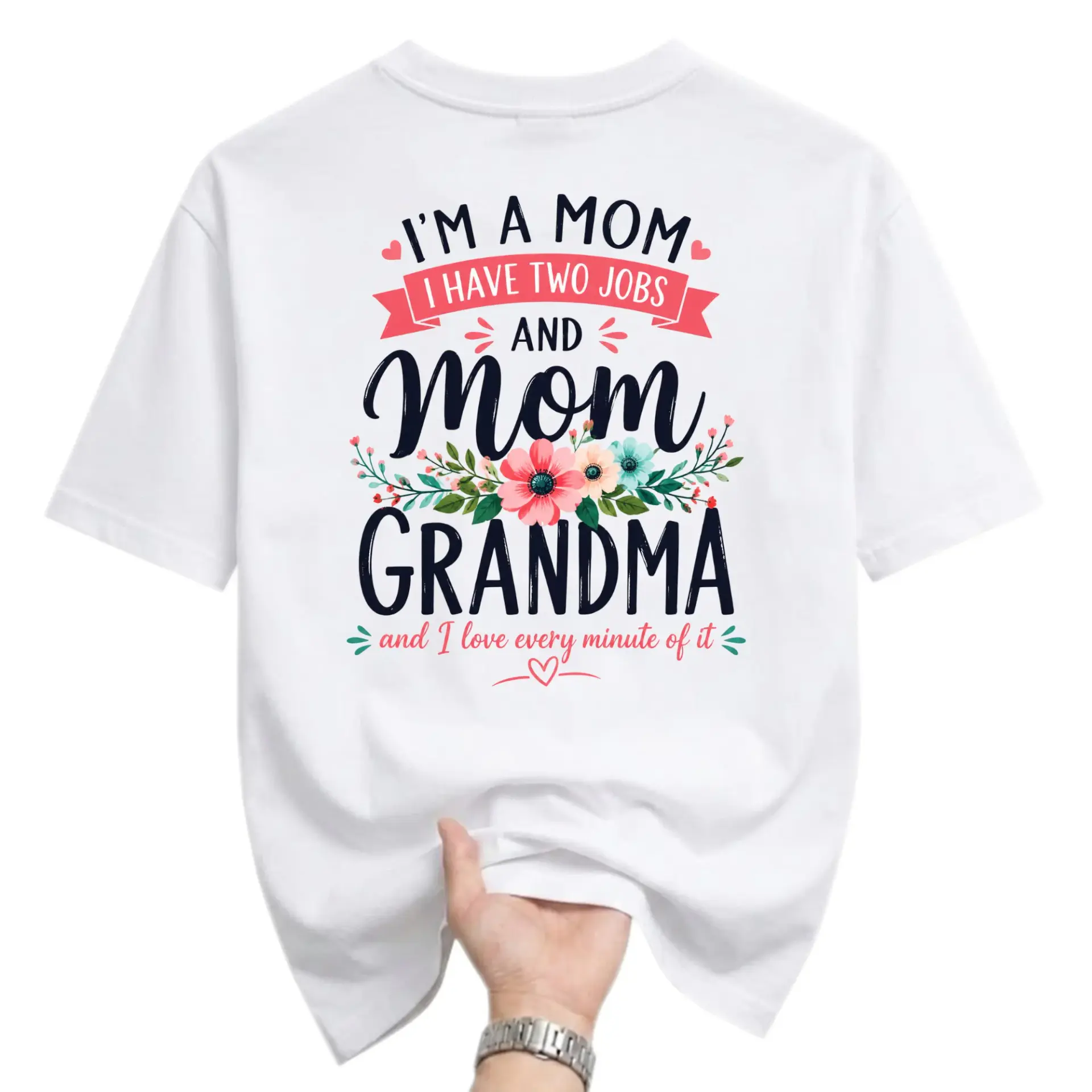 Funny Shirt I Am a Mom and Grandma Graphic Tee for Women Casual Everyday Apparel with Floral Illustration Print
