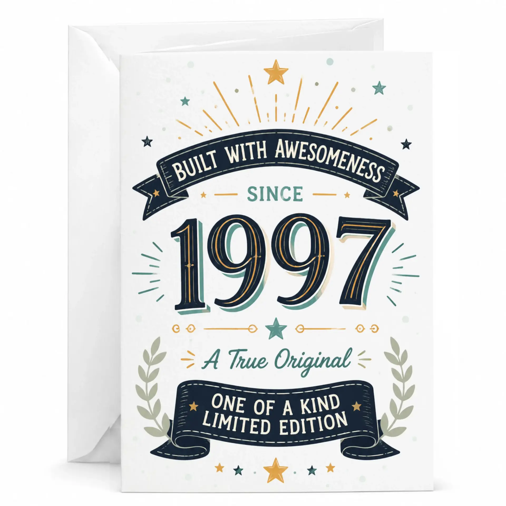 Birthday Card Built with Awesomeness Since 1997 Greeting Card with Matching White Envelope for Milestone Celebration