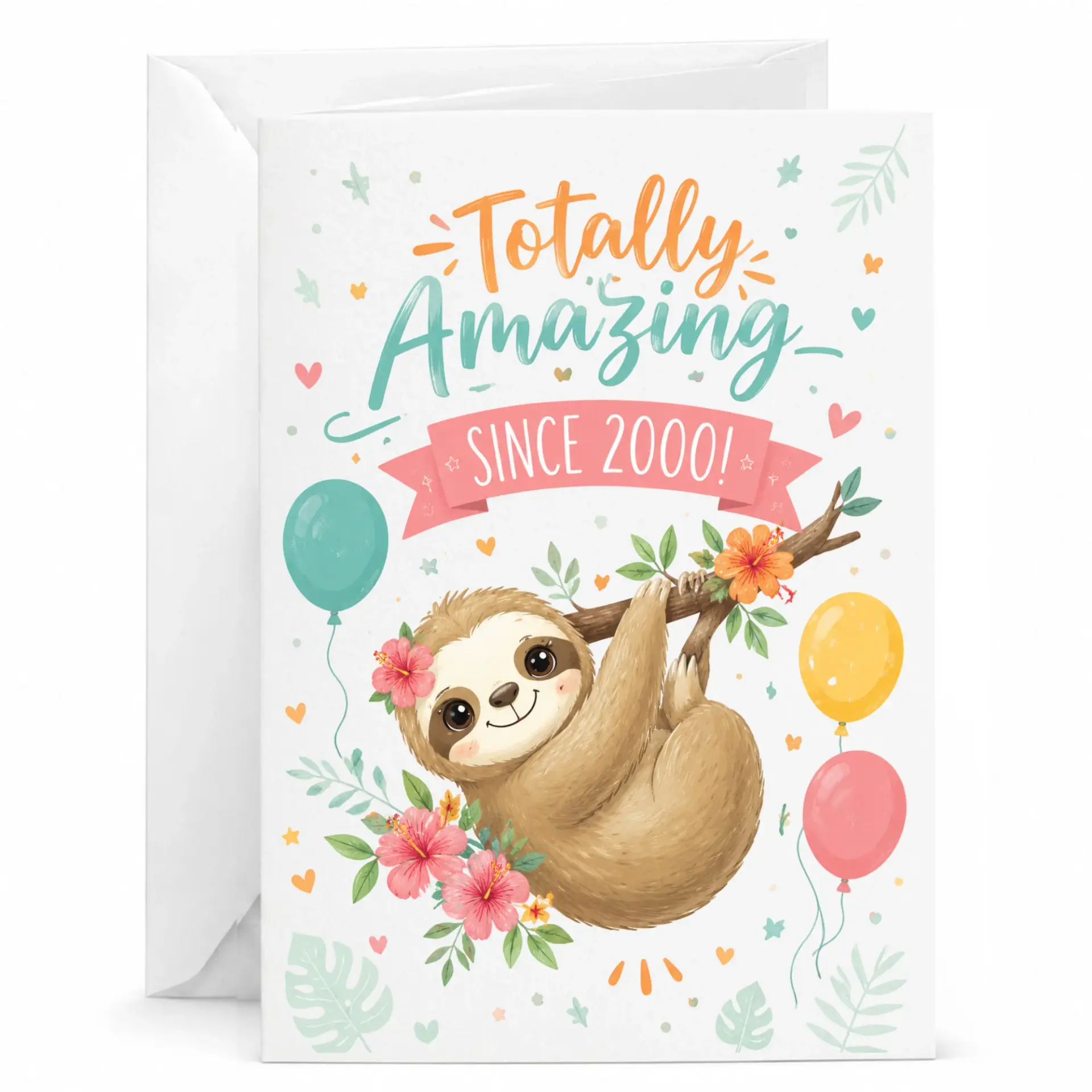 Birthday Card Totally Amazing Since 2000 Cute Sloth Greeting Card with Matching Envelope for Milestone Celebration