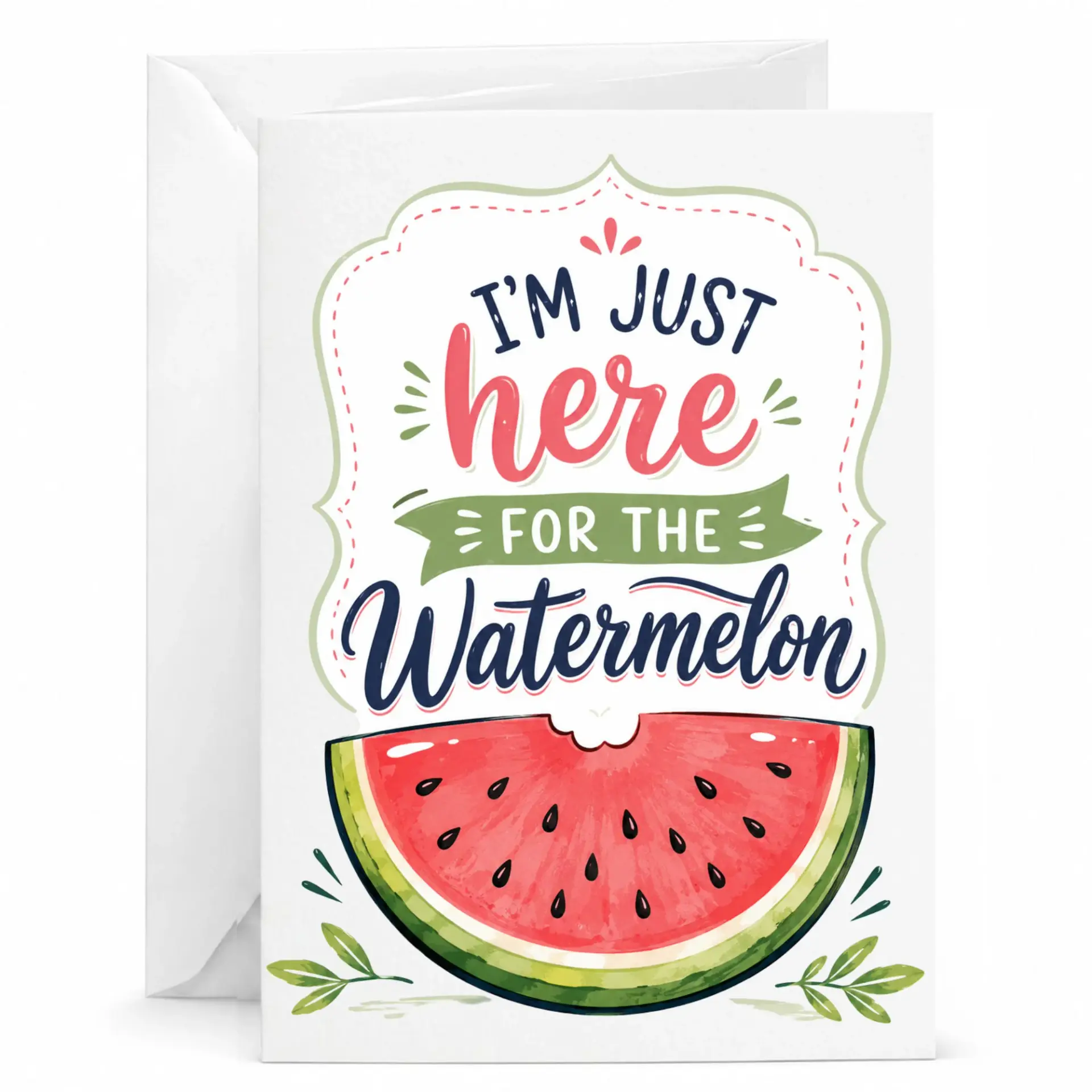 Funny Greeting Card I Am Just Here for the Watermelon Fruit Pun Illustration Summer Party or Birthday Celebrations