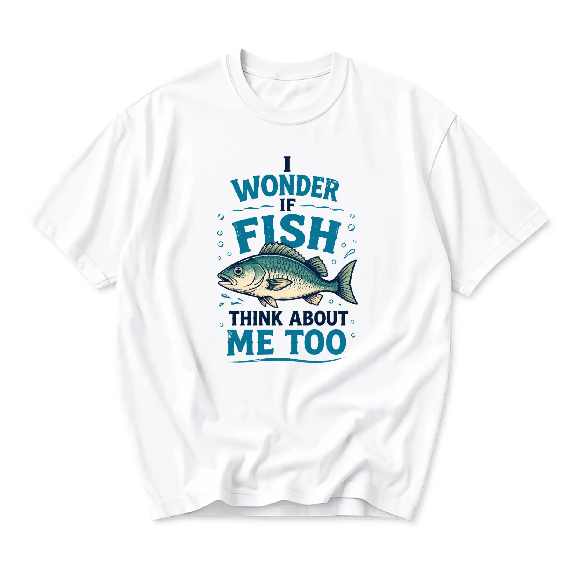 Funny Shirt I Wonder If Fish Think About Me Too Graphic Tee Casual Unisex Crew Neck Cotton Blend Fishing Apparel