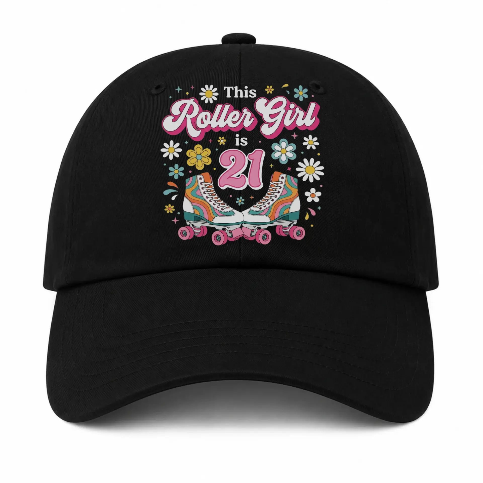 Baseball Cap This Roller Girl Is 21 Retro Floral Aesthetic Graphic Hat