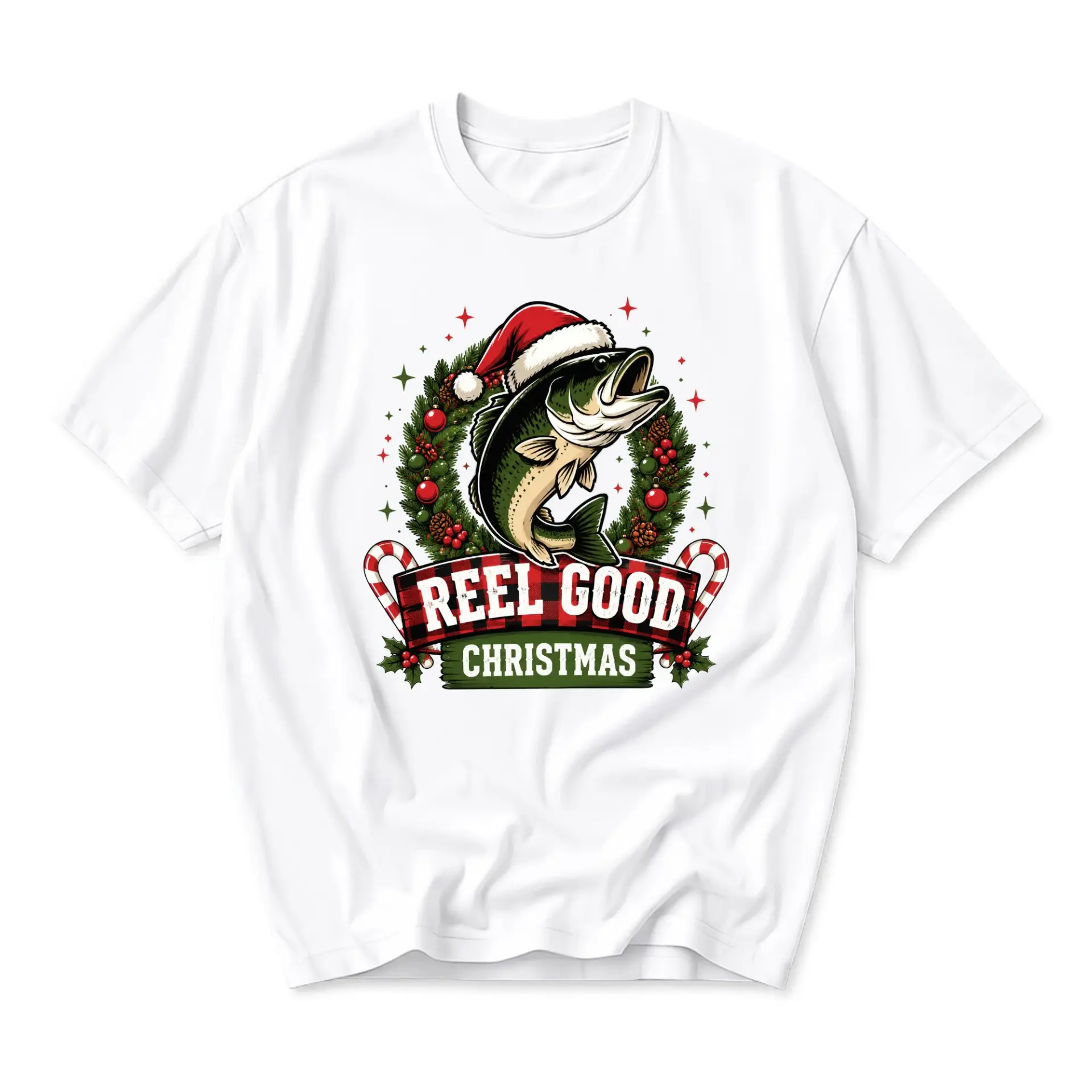 Funny Shirt Reel Good Christmas Fishing Holiday Graphic Tee Unisex Short Sleeve Crew Neck Casual Cotton Top