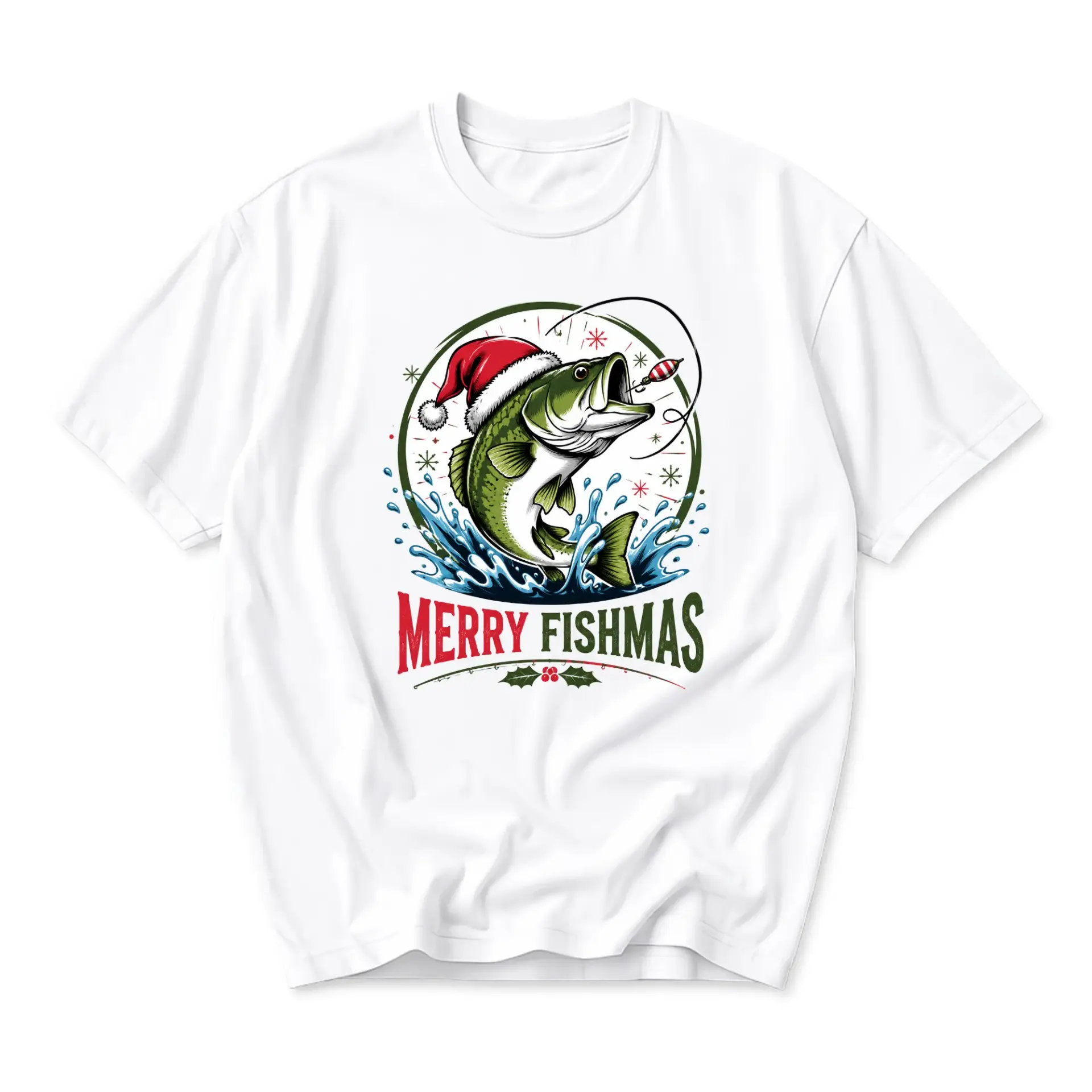 Funny Shirt Merry Fishmas Holiday Fishing Unisex Graphic Printed T-Shirt