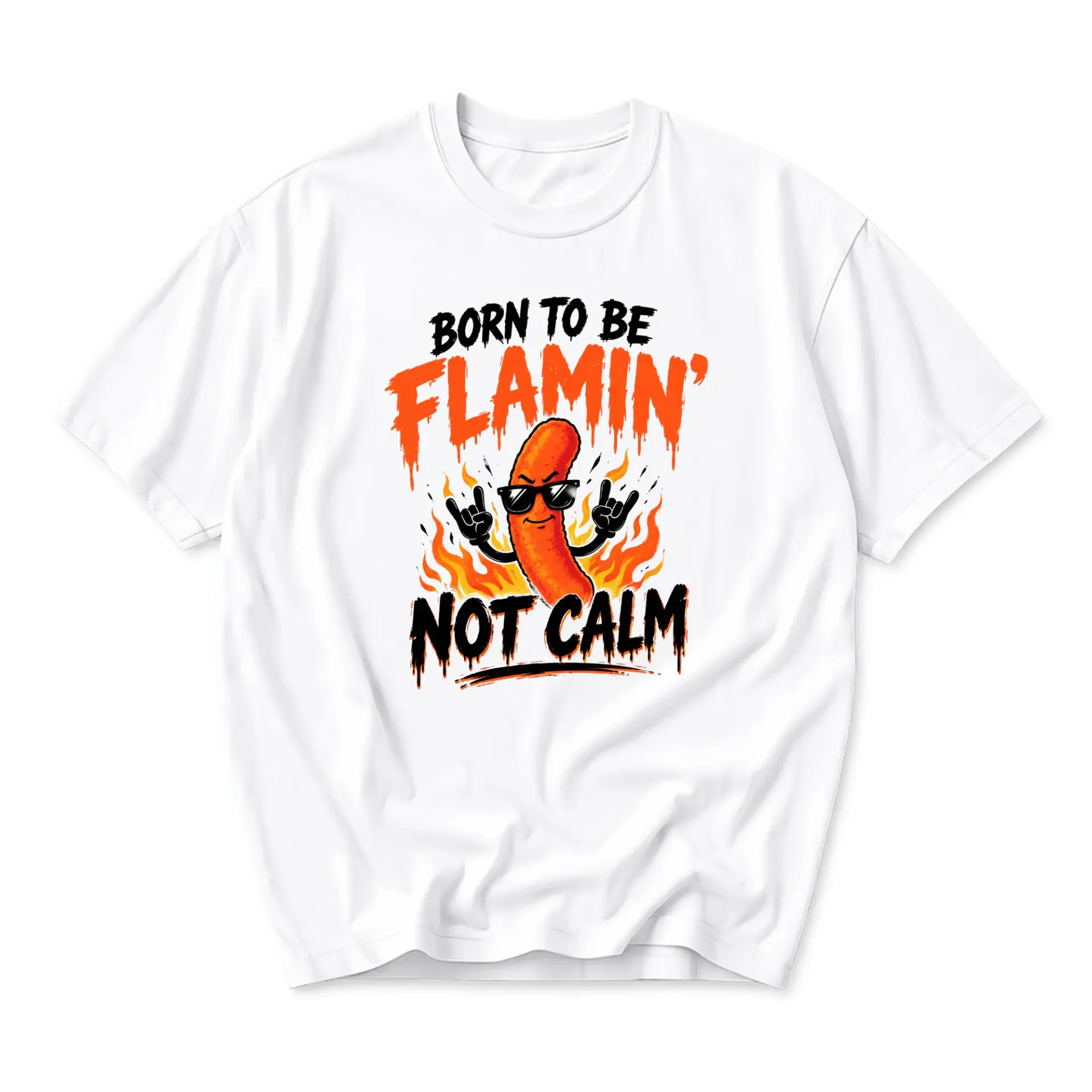 Funny Shirt Born to Be Flamin Not Calm Graphic Tee Unisex Crew Neck Casual Cotton Blend Short Sleeve Streetwear Top