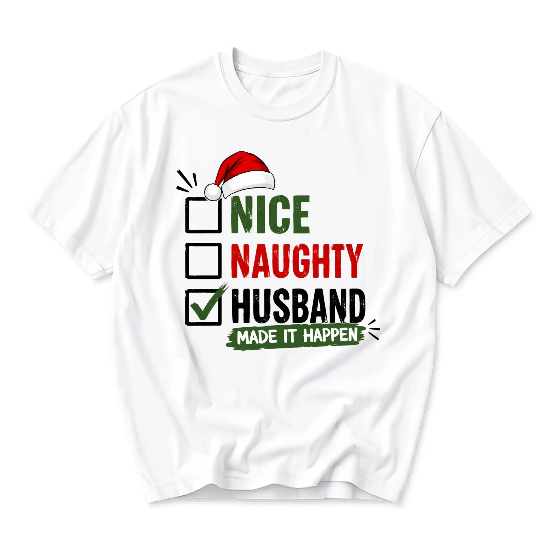 Funny Shirt Nice Naughty Husband Checklist Christmas Graphic Tee Casual