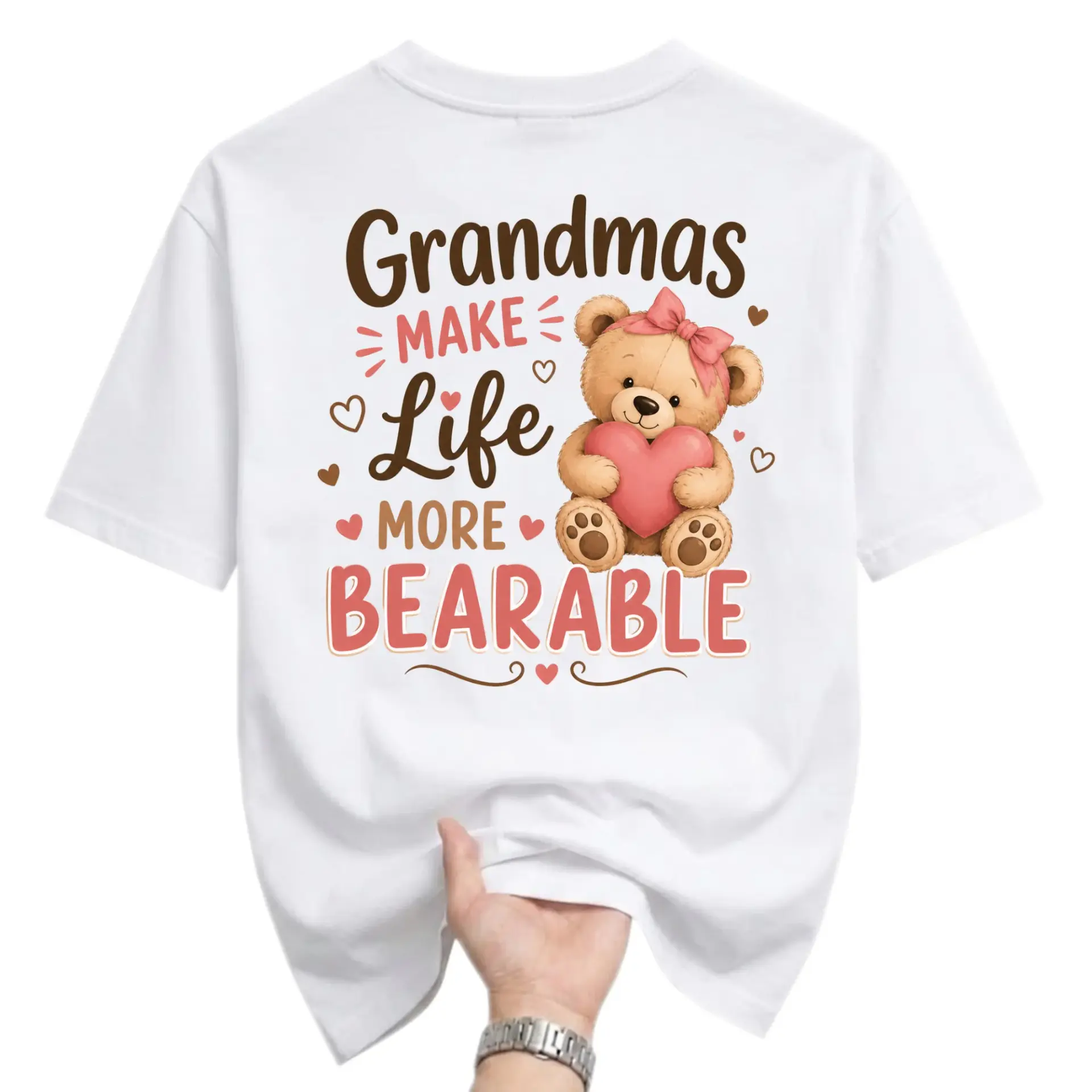 Funny Shirt Grandmas Make Life More Bearable Graphic Tee Cute Teddy Illustration Unisex Casual Cotton Apparel