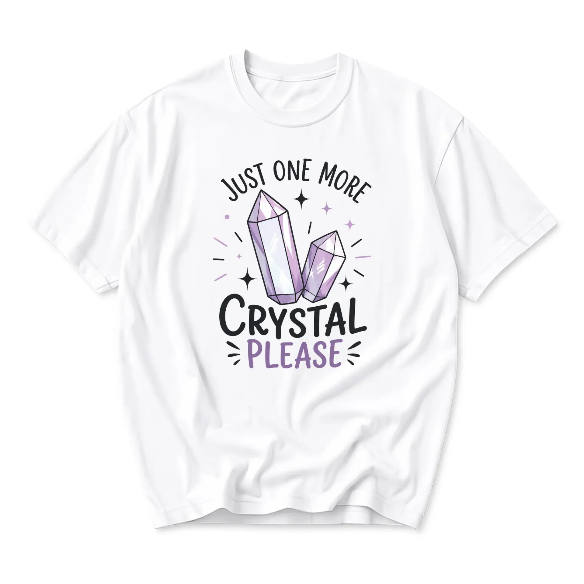 Funny Shirt Just One More Crystal Please Graphic Tee Casual Unisex Crew Neck Top for Mineral Enthusiasts White