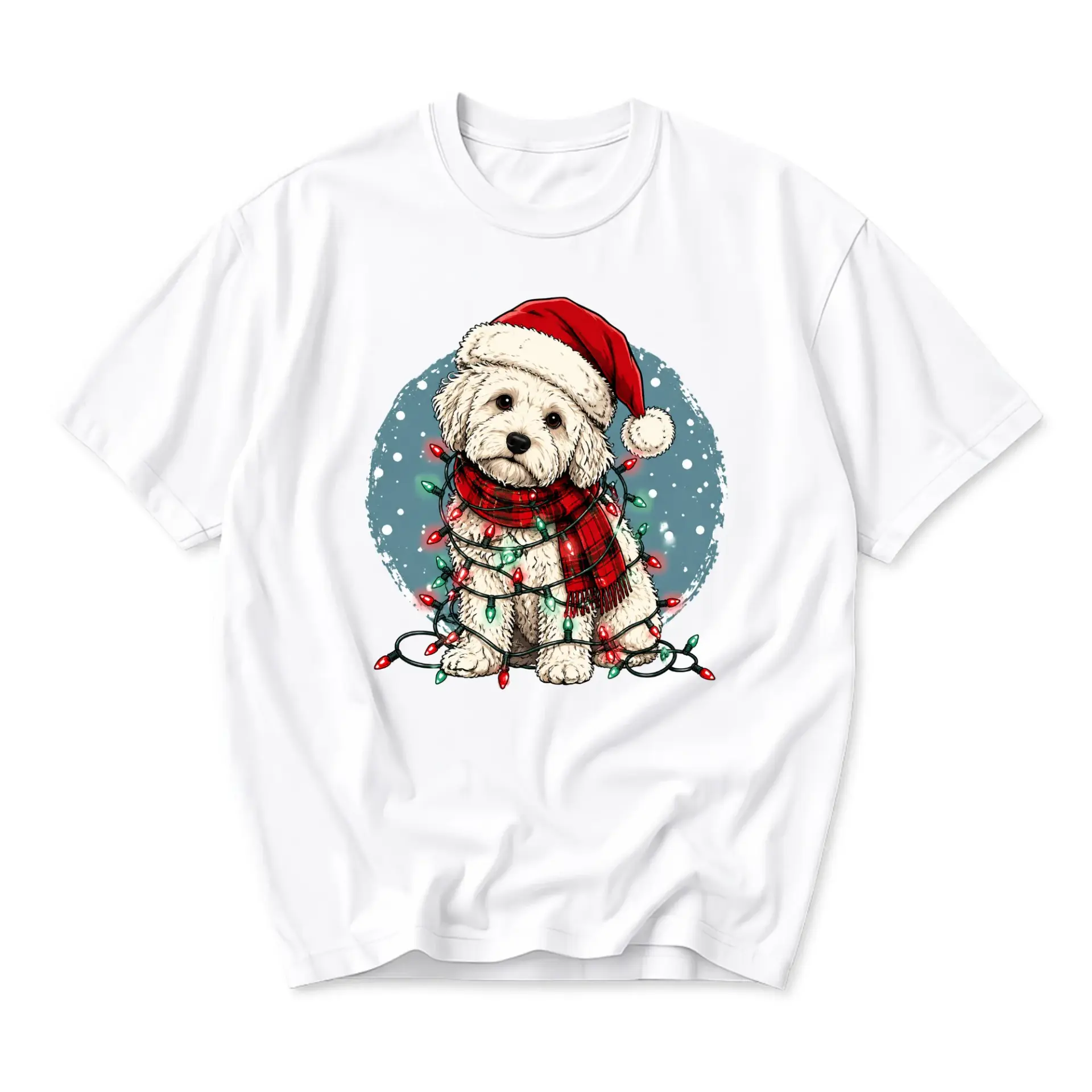 T-shirt Graphic Tee Featuring a Festive Puppy Wearing a Santa Hat and