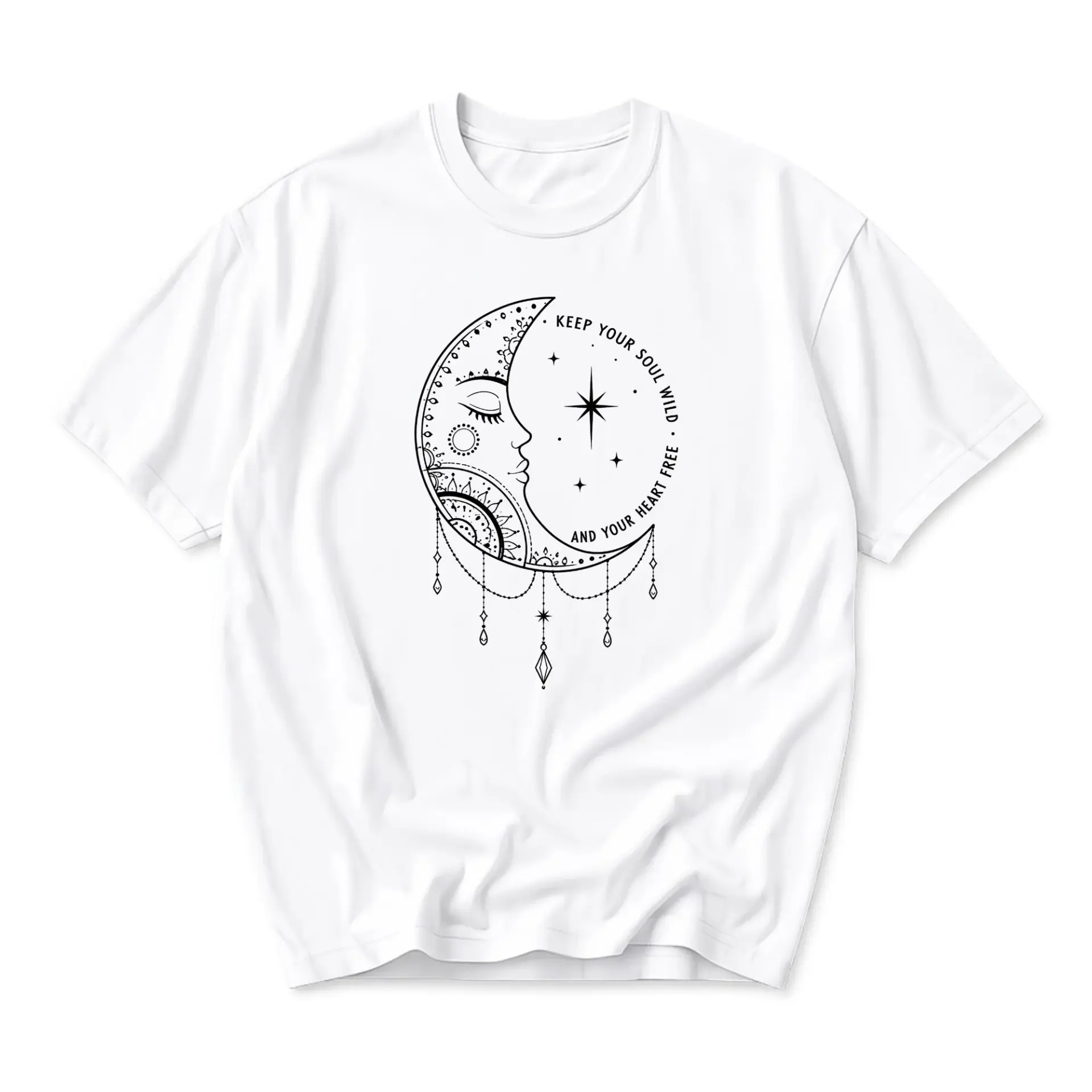 T-shirt Celestial Moon Graphic Tee Keep Your Soul Wild and Your Heart Free Artistic Cotton Casual Unisex Apparel