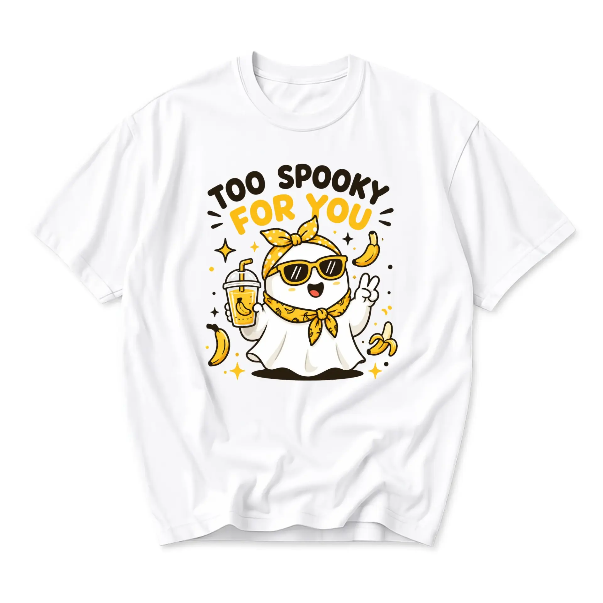 Funny Shirt Too Spooky for You Ghost Graphic Tee Unisex Casual Crew Neck Comfortable Cotton Blend Everyday Top