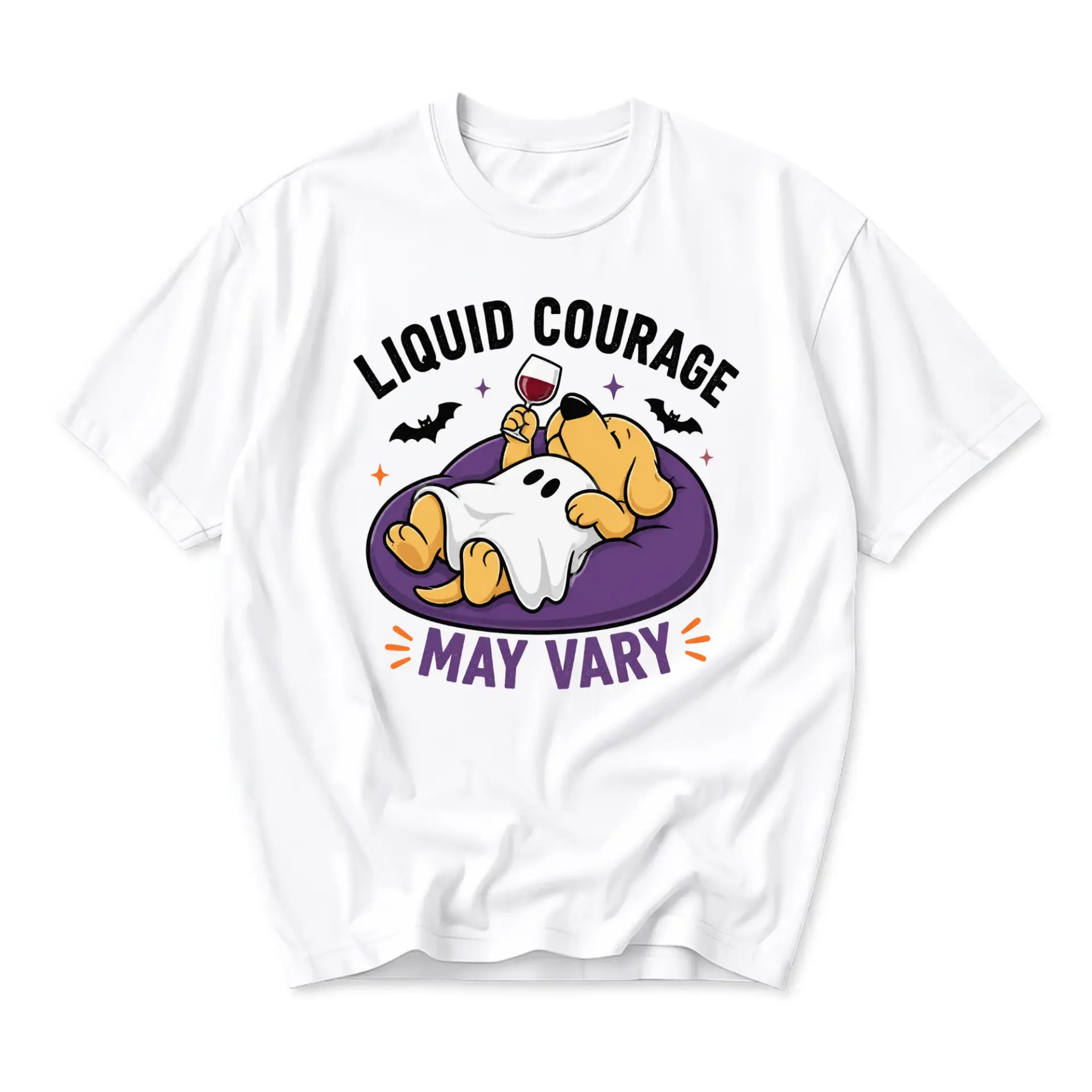 Funny Shirt Liquid Courage May Vary Graphic Tee Cute Golden Retriever Halloween Costume Casual Unisex Crew Neck T-Shirt