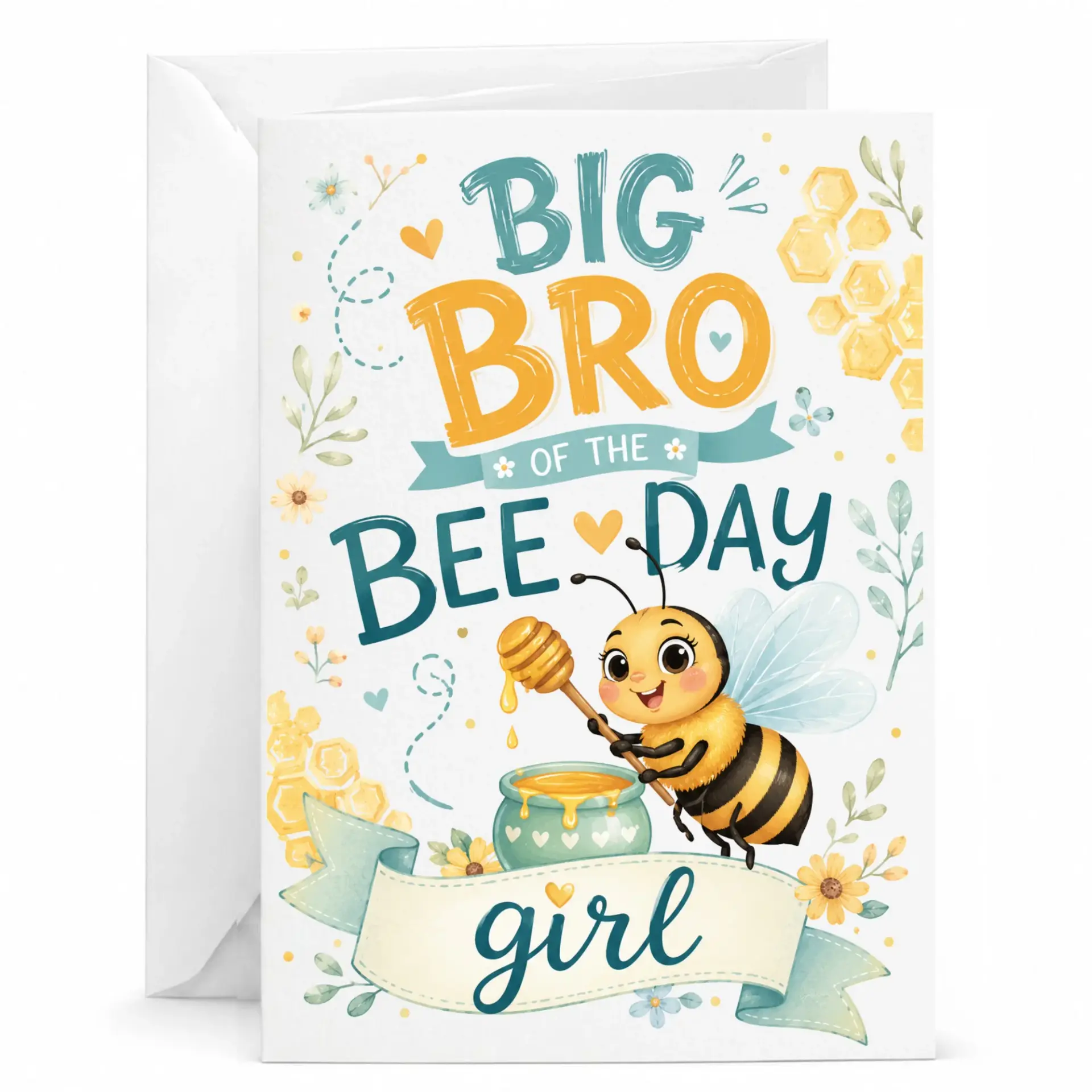 Funny Bee Greeting Card Big Bro of Girl Cute Illustrated Honeybee Design Birthday Congratulations