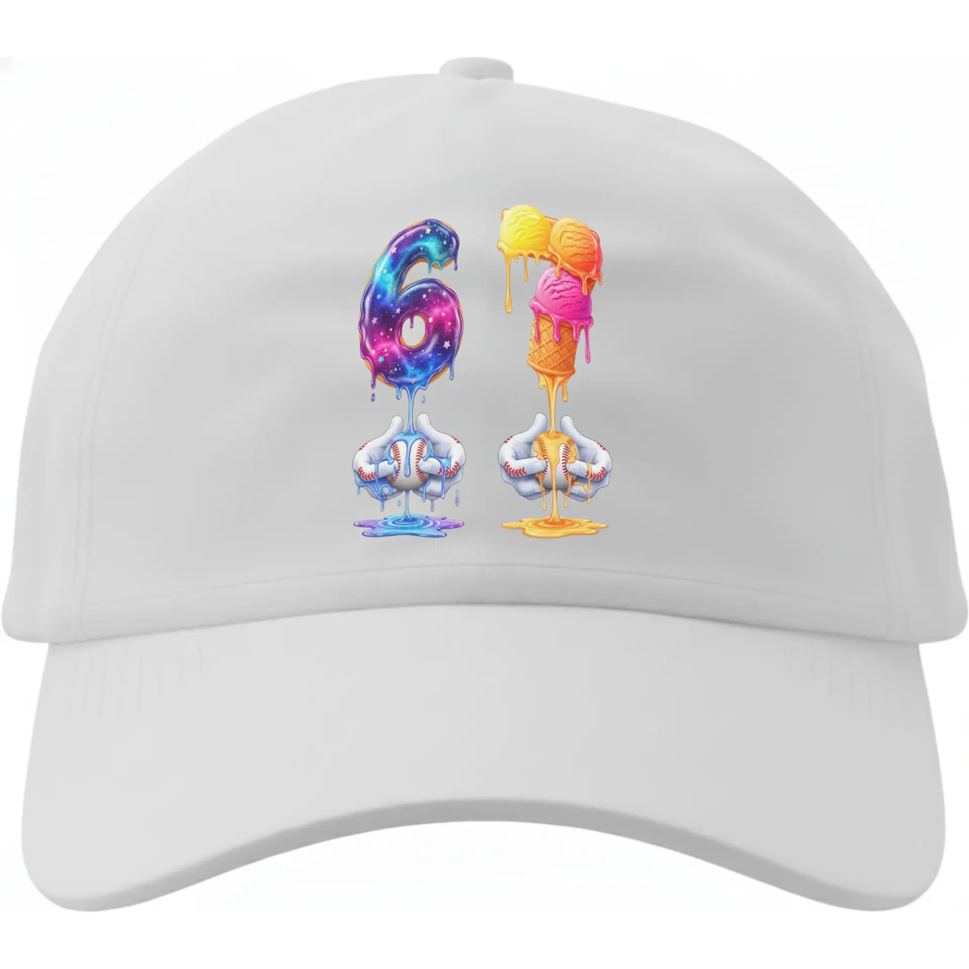 Baseball Cap Featuring Colorful Number Sixty Seven Graphic Creative Melting Design Low Profile Adjustable Sun Hat